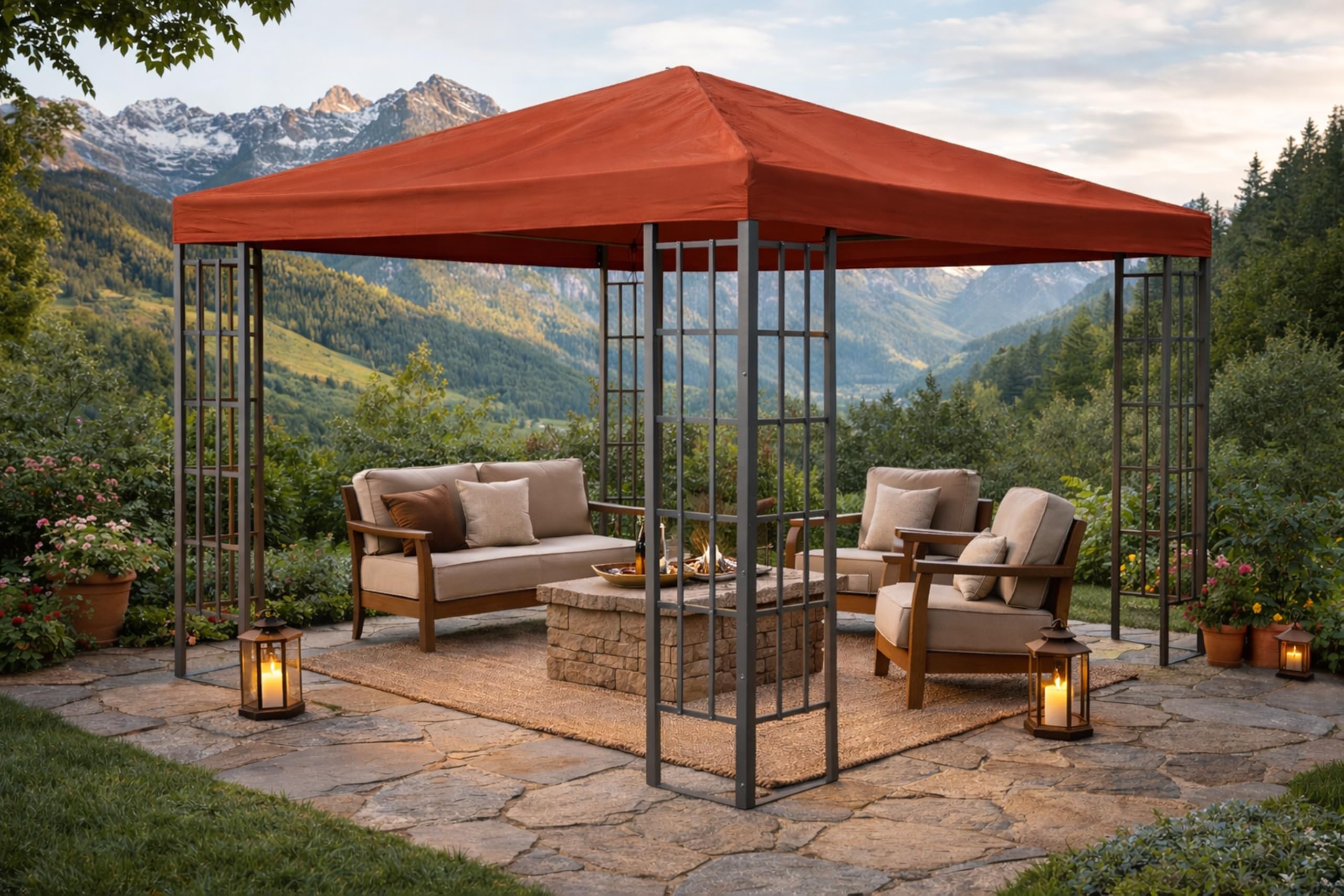 Quick-Star - Copertura di Ricambio per Gazebo Rank Pavillon, 3 x 3 m, Colore: Arancia rossa