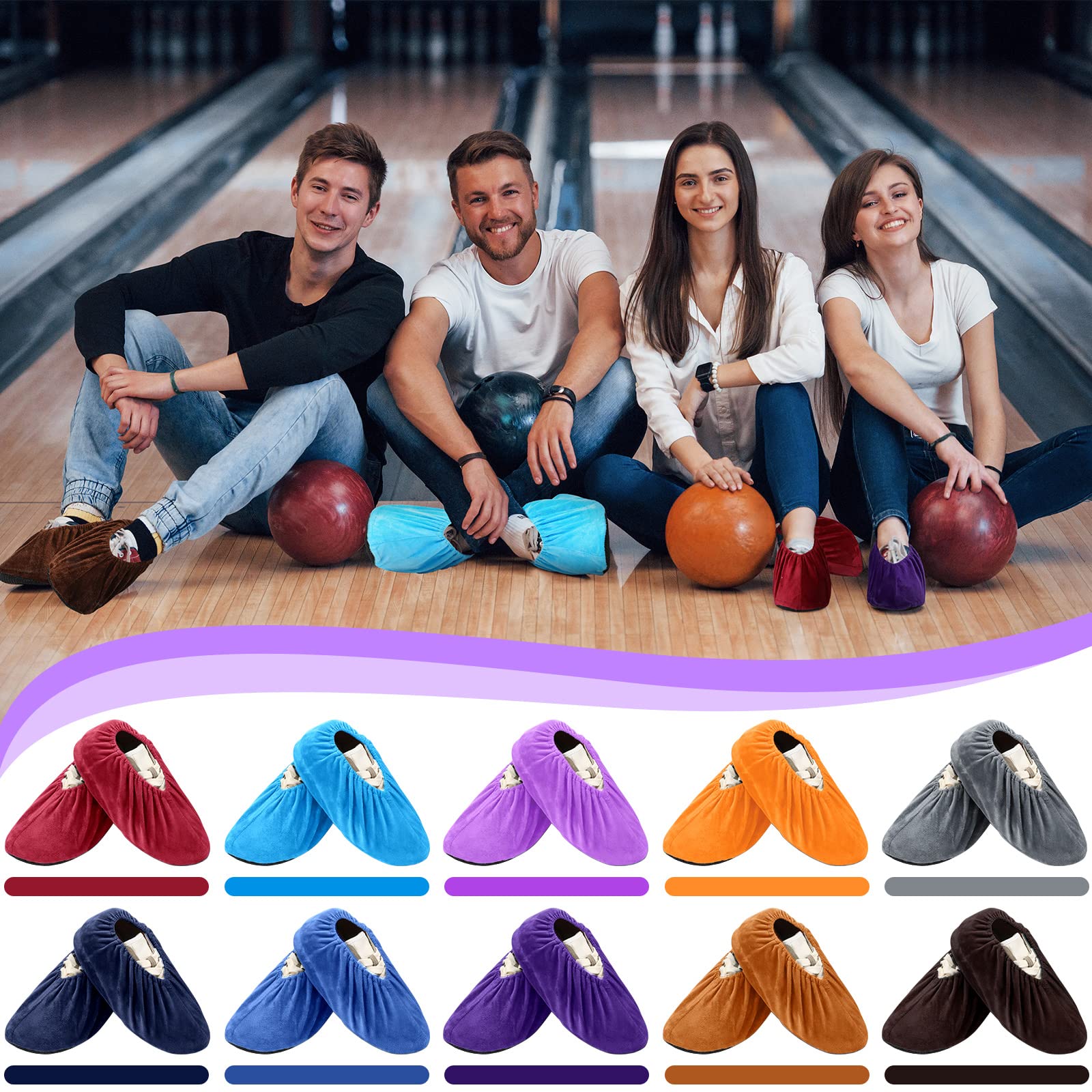 Mepase Bowling-Schuh-Schutzhüllen, rutschfest, wiederverwendbar, waschbar, Flanell, für Damen, Herren, Erwachsene, Sportzubehör, Einheitsgröße, 10 Farben, 20 Paar