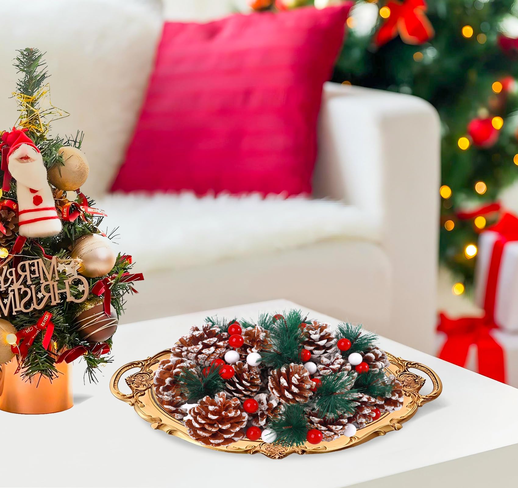 Set Decorazioni Natale 115 Pezzi - Pigne, Rami Abete, Bacche Rosse E Bianche, Per Fai Da Te