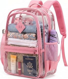 Clear Backpack 29L, Checkpoint Friendly Transparent School Backpack for Kids, Teens & Adults, Waterproof PVC Bookbag Fits 15" Laptop for Elementary, Middle School, High School, Travel, Work & Sports