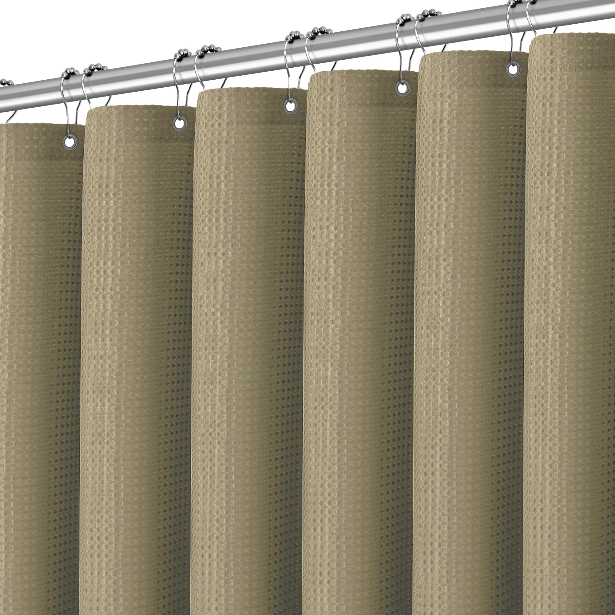 84 inch Long Shower Curtain Waffle Textured Fabric Shower Curtains, 256GSM Heavy Duty Weighted Shower Curtains, Hotel Quality Luxury Polyester