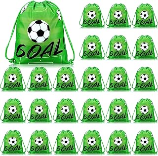 Soccer Drawstring Bag Kids Soccer Party Favor Backpack Bags Sports Gym Football Candy Treat Bags Gift Goodie Snack Bags for Boy Girl Team Soccer Theme Birthday School Supplies, 12 x 10 In (24 Pcs)