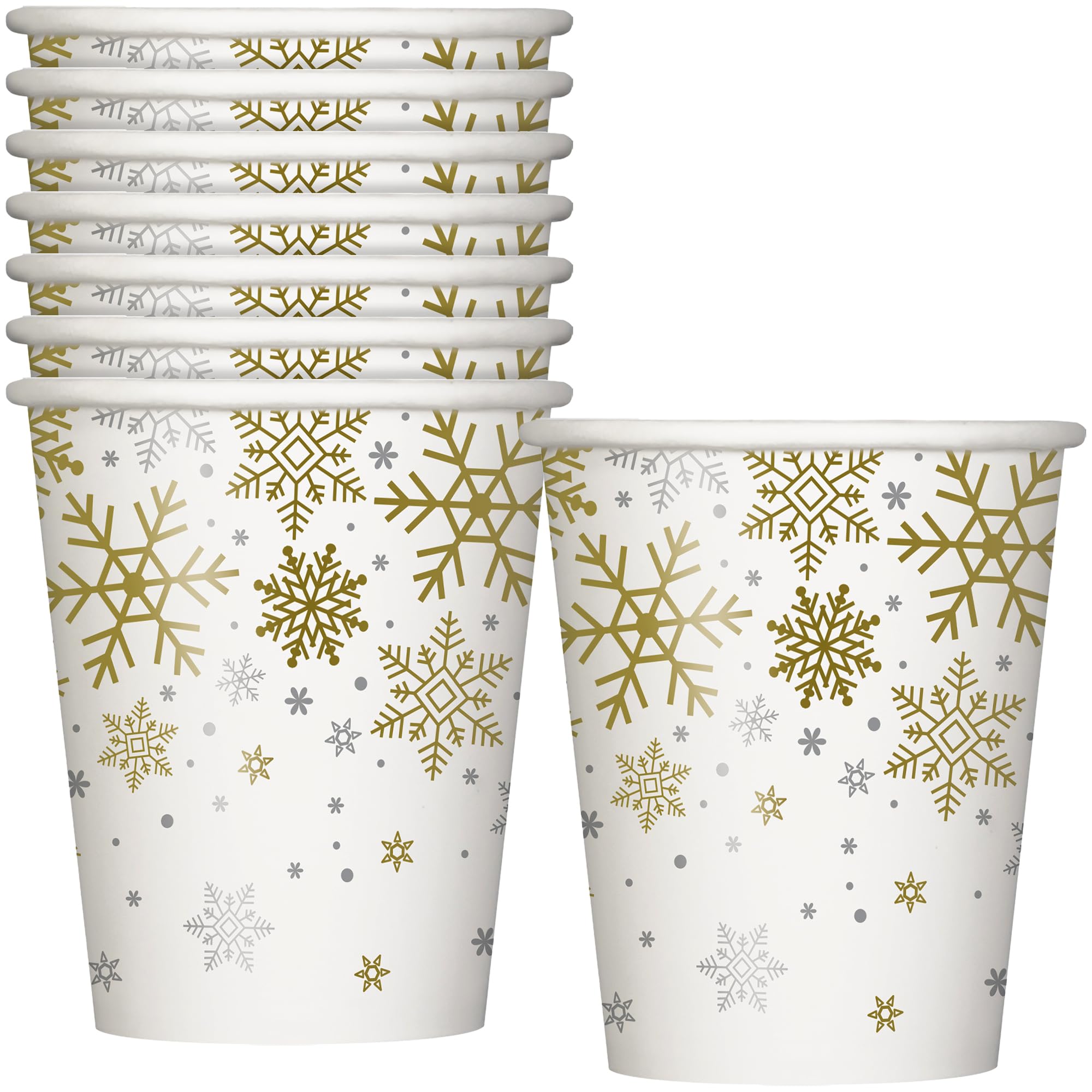 Unique Party 77126 - 9oz Silver and Gold Snowflakes Christmas Cups, Pack of 8