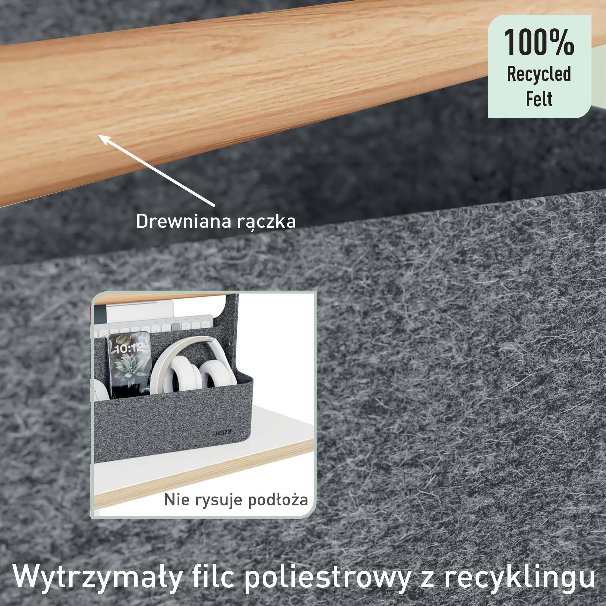 Przenośny Organizer Leitz Fabric z Uchwytem - Składany Organizer na Biurko z 4 Przegródkami z Ochronnych Materiałów z Recyklingu - 38 x 19 x 26 cm