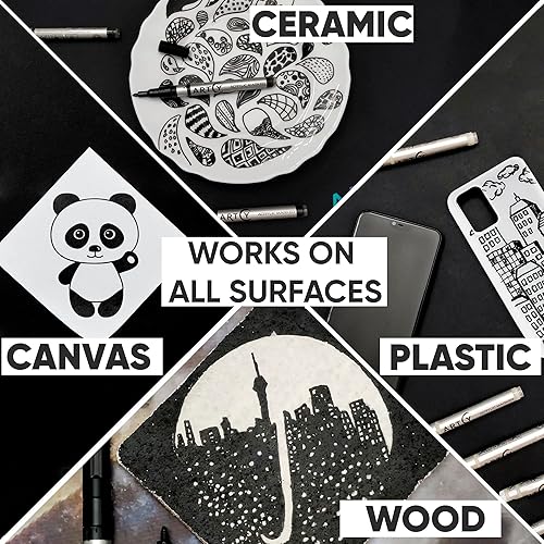 Miniatura 4 de Juego de rotuladores de pintura acrílica, 6 marcadores de pintura acrílica blanca con punta extrafina (0.028 in) y 6 marcadores de pintura acrílica