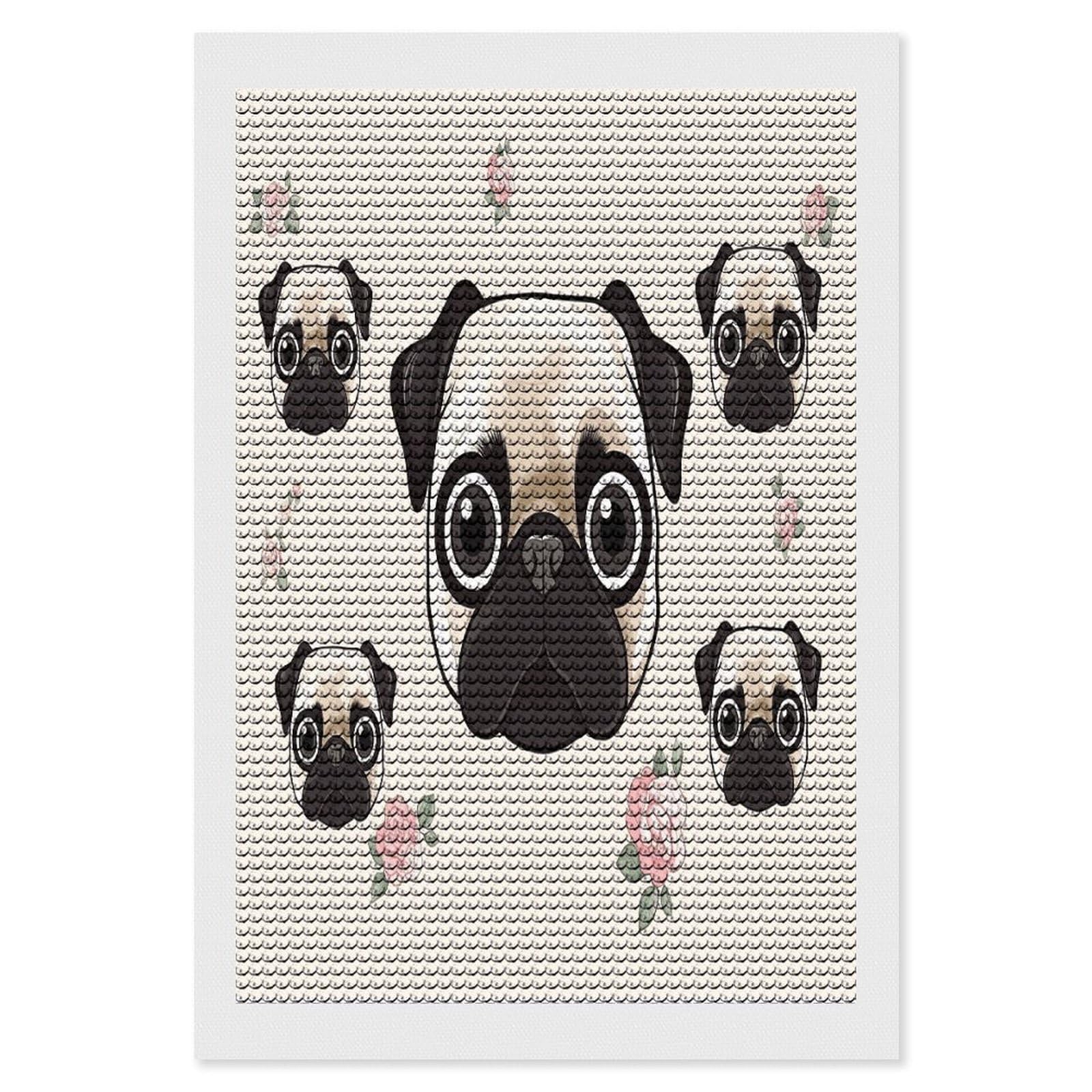 FekiLoot Line Pug Diamond Art Kits for Adults Diamond Painting Kits for Beginners DIY Diamond Art Kits Round Full Drill Diamond Dot Gem Painting for Home Wall Decor Gift 8"x12"