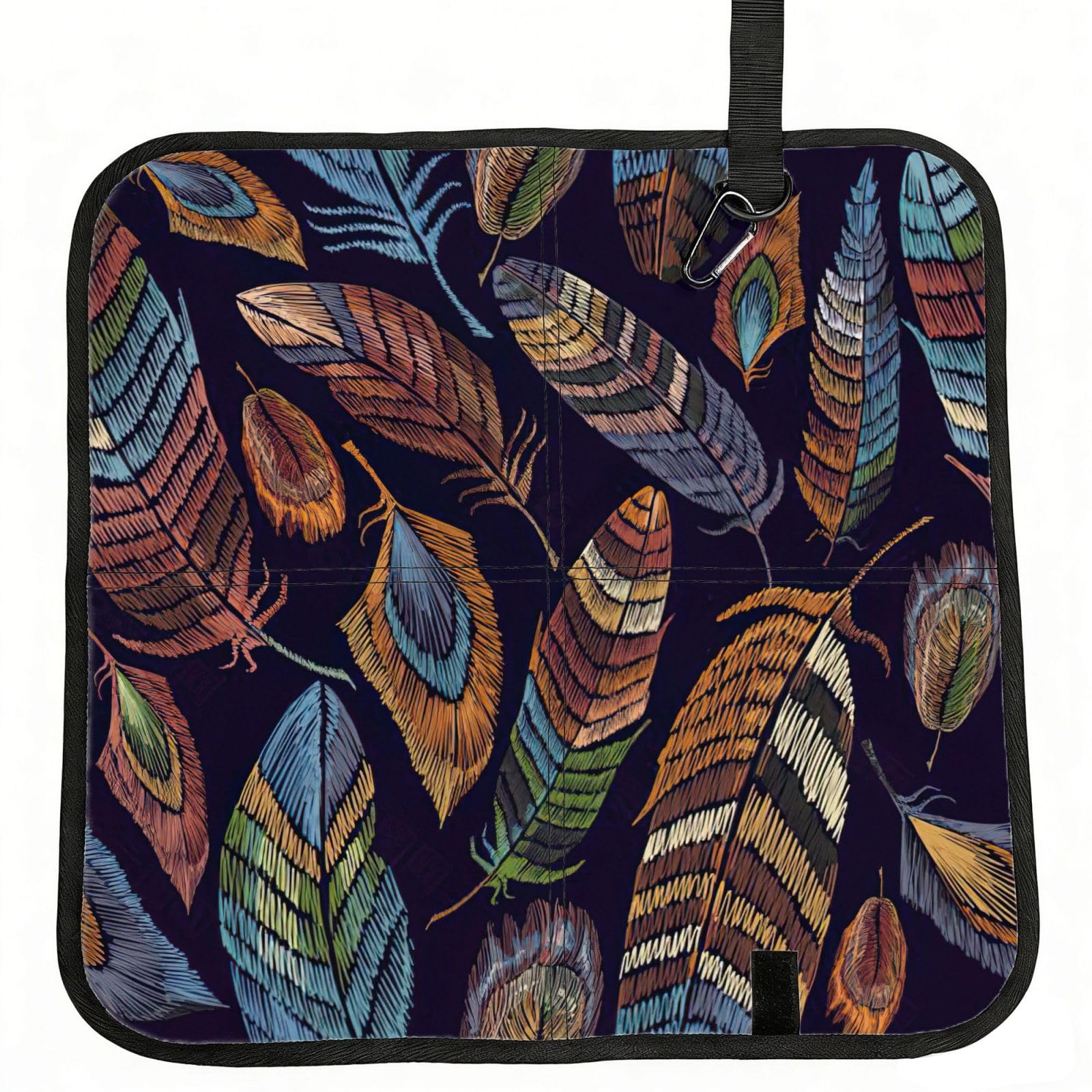 SDEGTHO Peacock feather Printed Foldable Seat Pad with Closure, Lightweight Cushion for Airplane Travel Camping