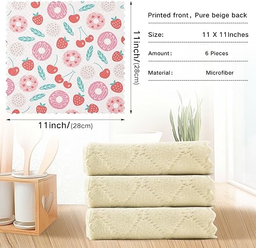 Miniatura 3 de Red Pink Donut Cherry Soft Decor Microfiber Dish Towels Absorbent 6 Pack Microfiber Drying Towel Kitchen for Restaurant Coffee