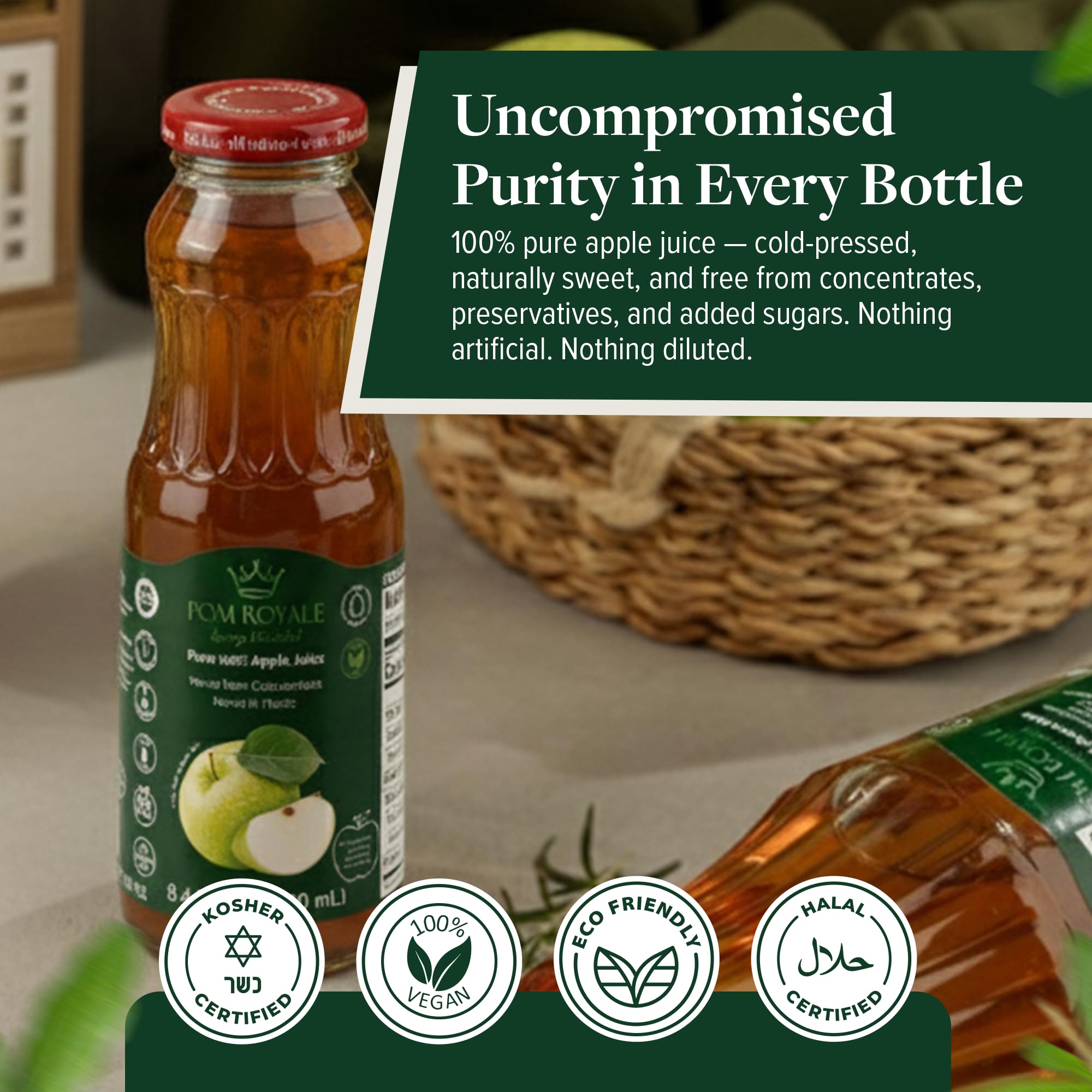 Pure Apple Juice, 8.4oz Glass Bottle (Pack of 12), Cold Pressed Juice, Not from Concentrate, Non-GMO, No Sugar Added, Gluten Free, Kosher Certified, Preservative Free — view 6