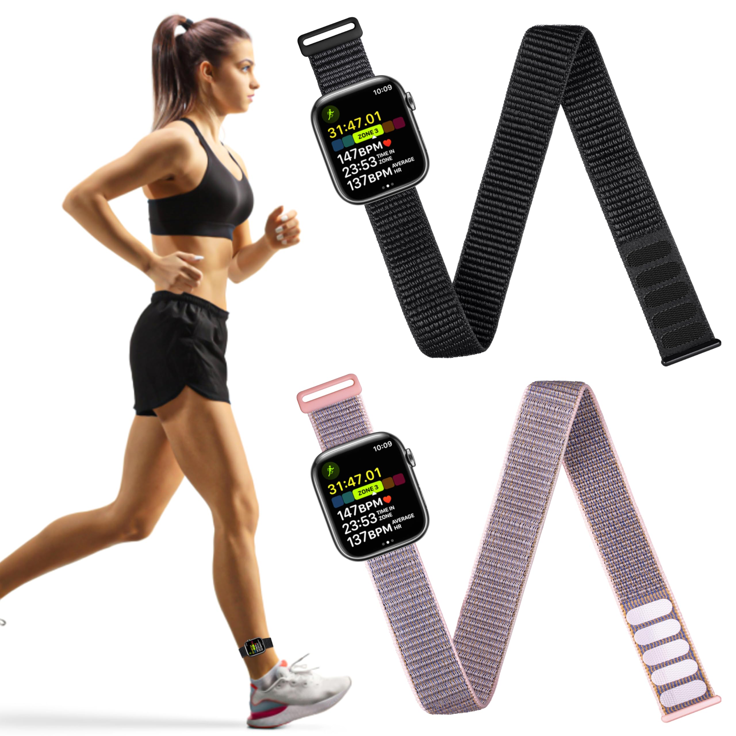 2 Stück Sportarmband Fußgelenk Band Kompatibel mit Apple Watch 49mm 46mm 45mm 44mm 42mm 41mm 40mm 38mm,Nylon Oberarmband für iWatch Ultra Series SE 11/10/9/8/7/6/5/4/3/2/1,Ankle Strap für Damen Herren