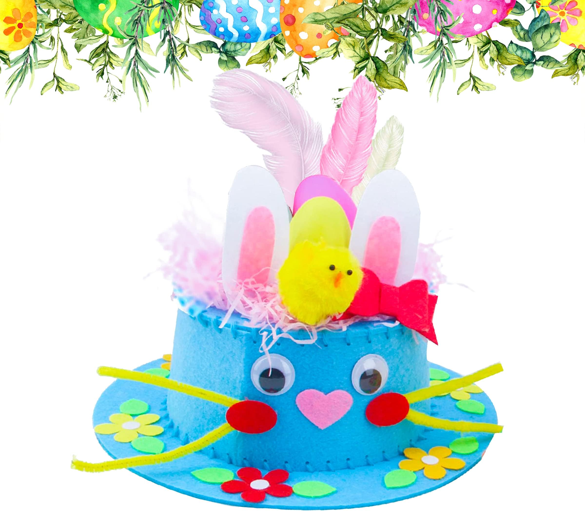 Easter Bonnet Kit, Easter Party Favors-Easter Bonnet Hats, DIY Easter Hat, DIY Easter Bonnet Decorations Kit Easter Bonnet Hats Set, Make Your Own Easter Bonnet Hat for Easter Craft Supplies(Blue)