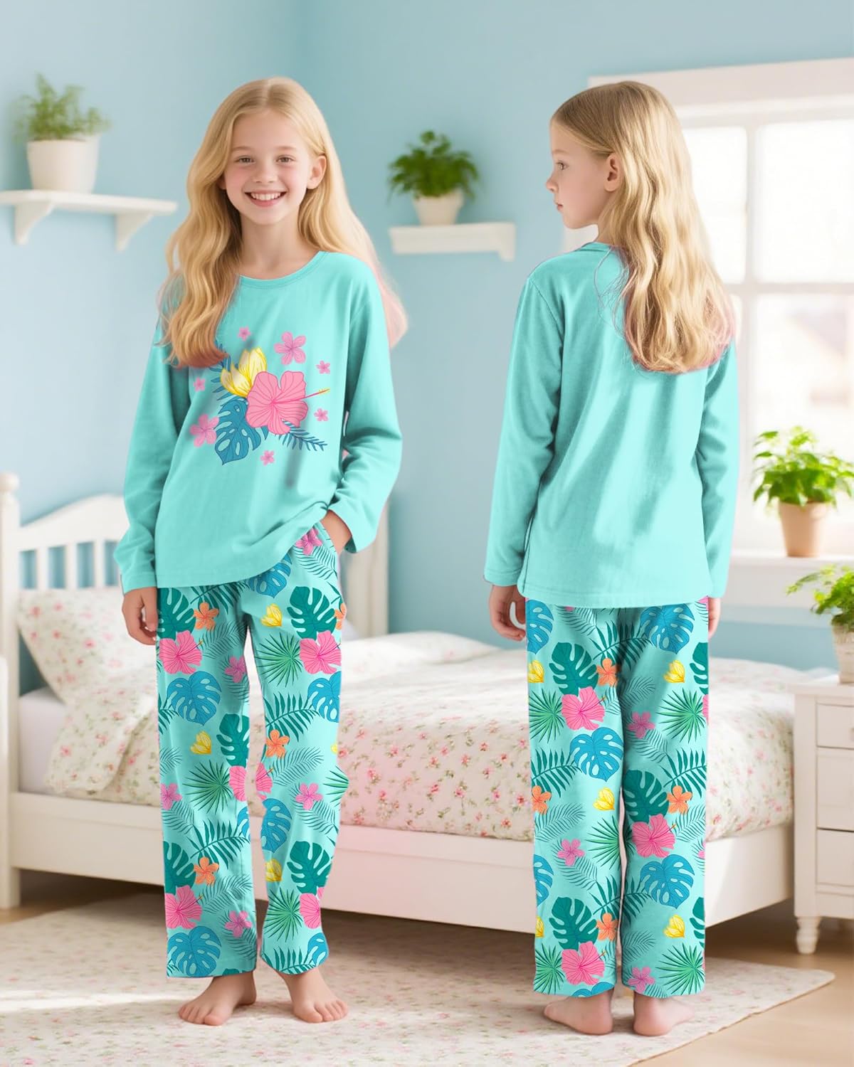 Nidoul Girls Pajamas Long Sleeve Pants 2PCS Pajama Sets Pjs Sleepwear Lounge for Tween Teen Kids 7-14Y - Image 2