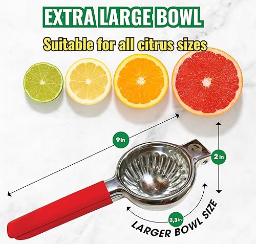 Miniatura 4 de Exprimidor de limón de mano de acero inoxidable, exprimidor de limón, exprimidor de lima con tamaño de tazón grande y asas antideslizantes,