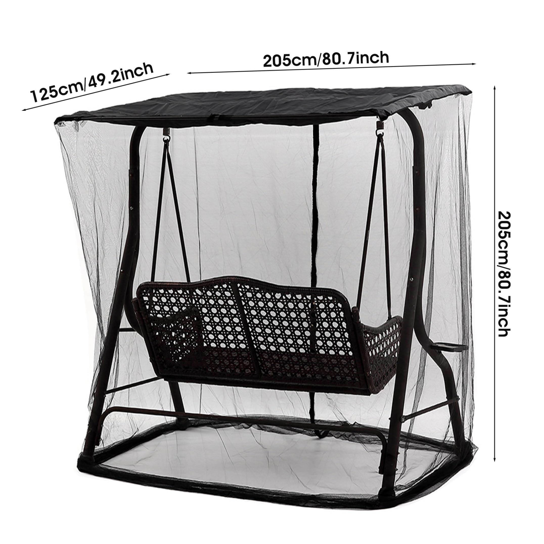 Moustiquaire de terrasse pour Porche, balancelle 3 Places avec auvent imperméable, Anti-Insectes, Noire, 2 m (6, 73 pi)