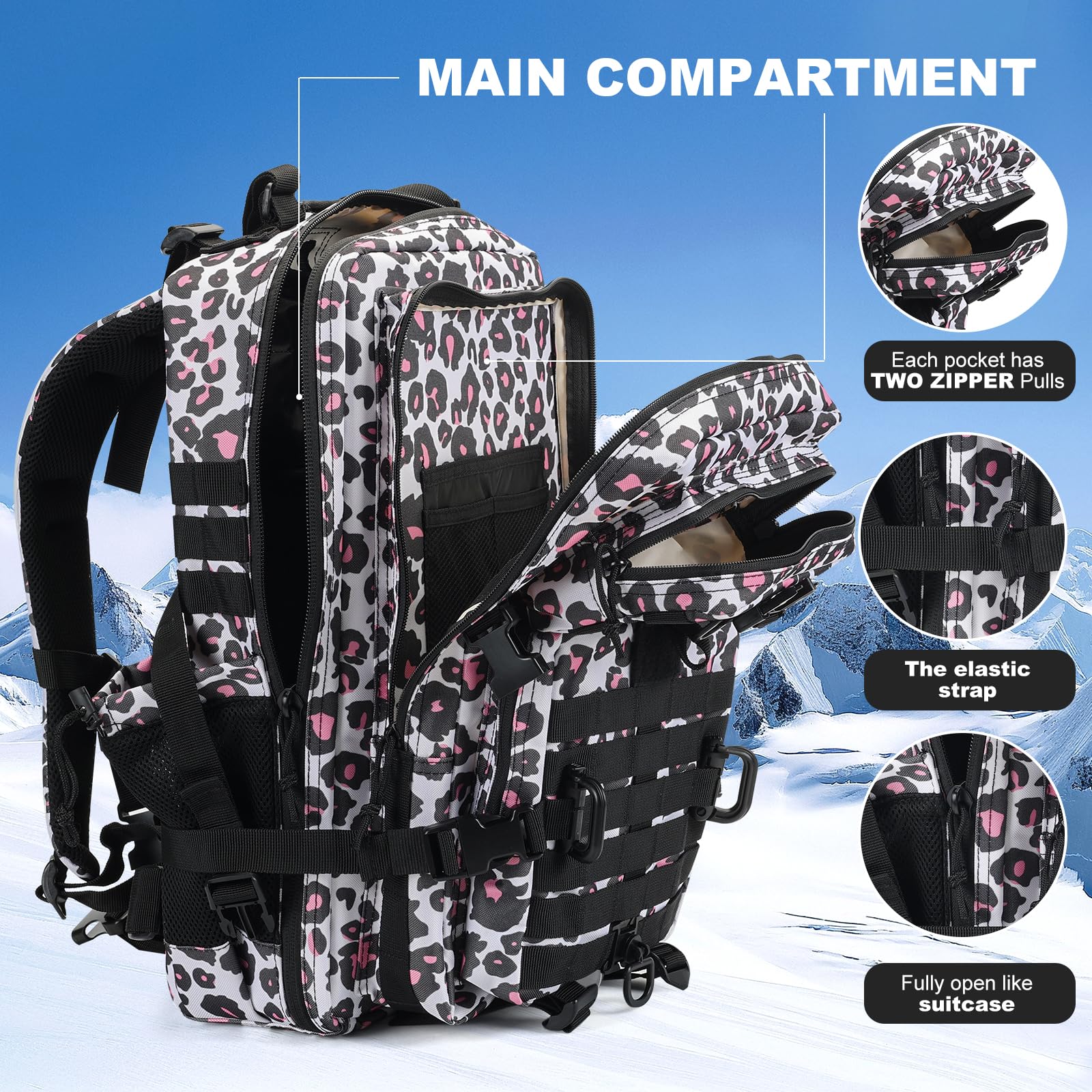 Hannibal Tactical Sac à dos tactique Molle d'assaut 45 L avec porte-bouteille, léopard