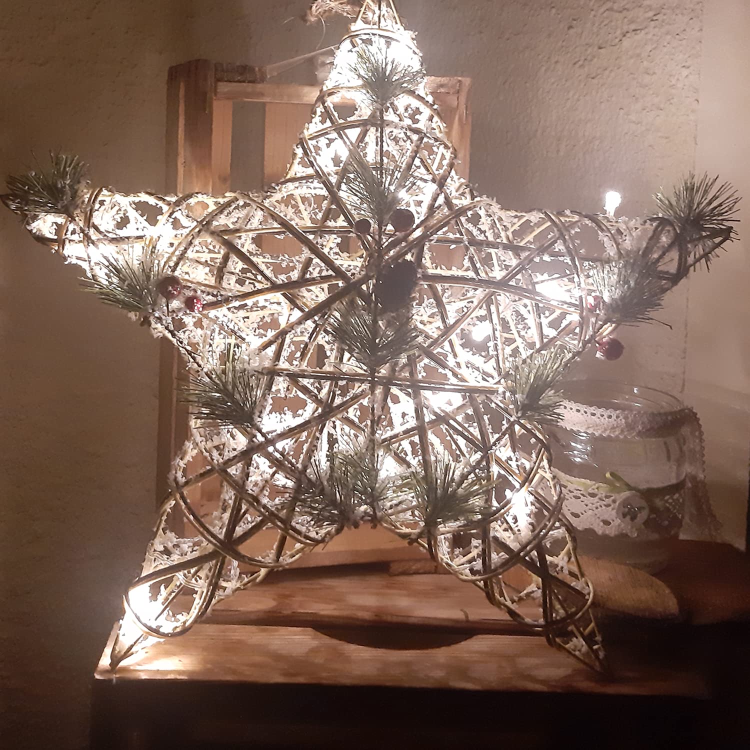 Estrella de 15 Led de Mimbre a Pilas de 40 cms