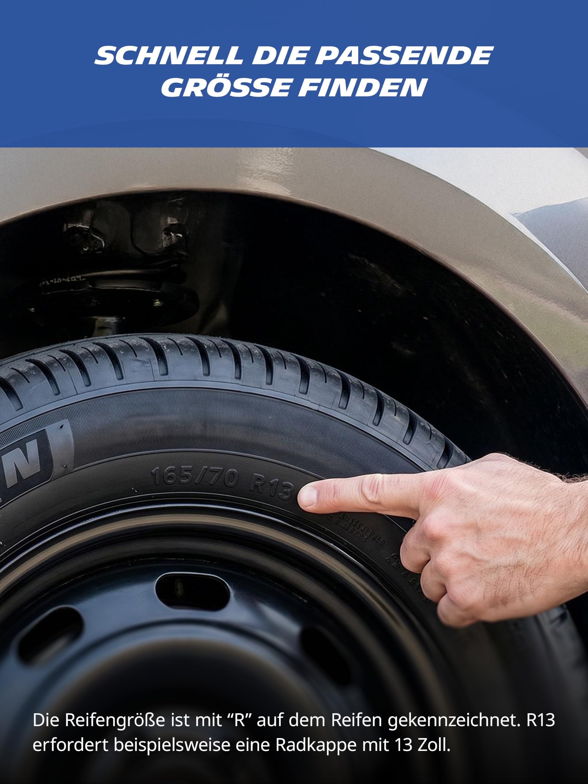MICHELIN Copricerchi universali da 14 pollici, set da 4 pezzi, per auto, in plastica ABS, colore nero/argento