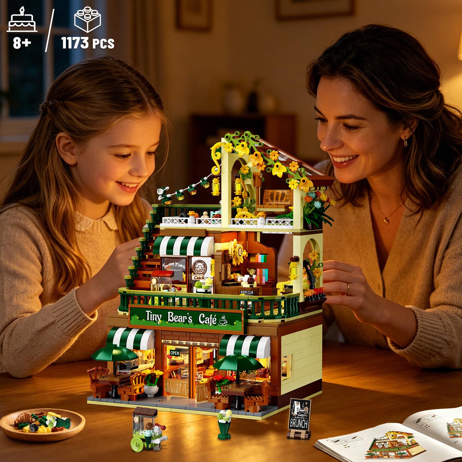 INSOON City Café con Luz, Kit de Construcción para Adultos y Jóvenes 8+ | Cafetería con panadería, terraza y mostrador de pedidos, maqueta de edificio urbano para niños, niñas y jóvenes desde 8 años