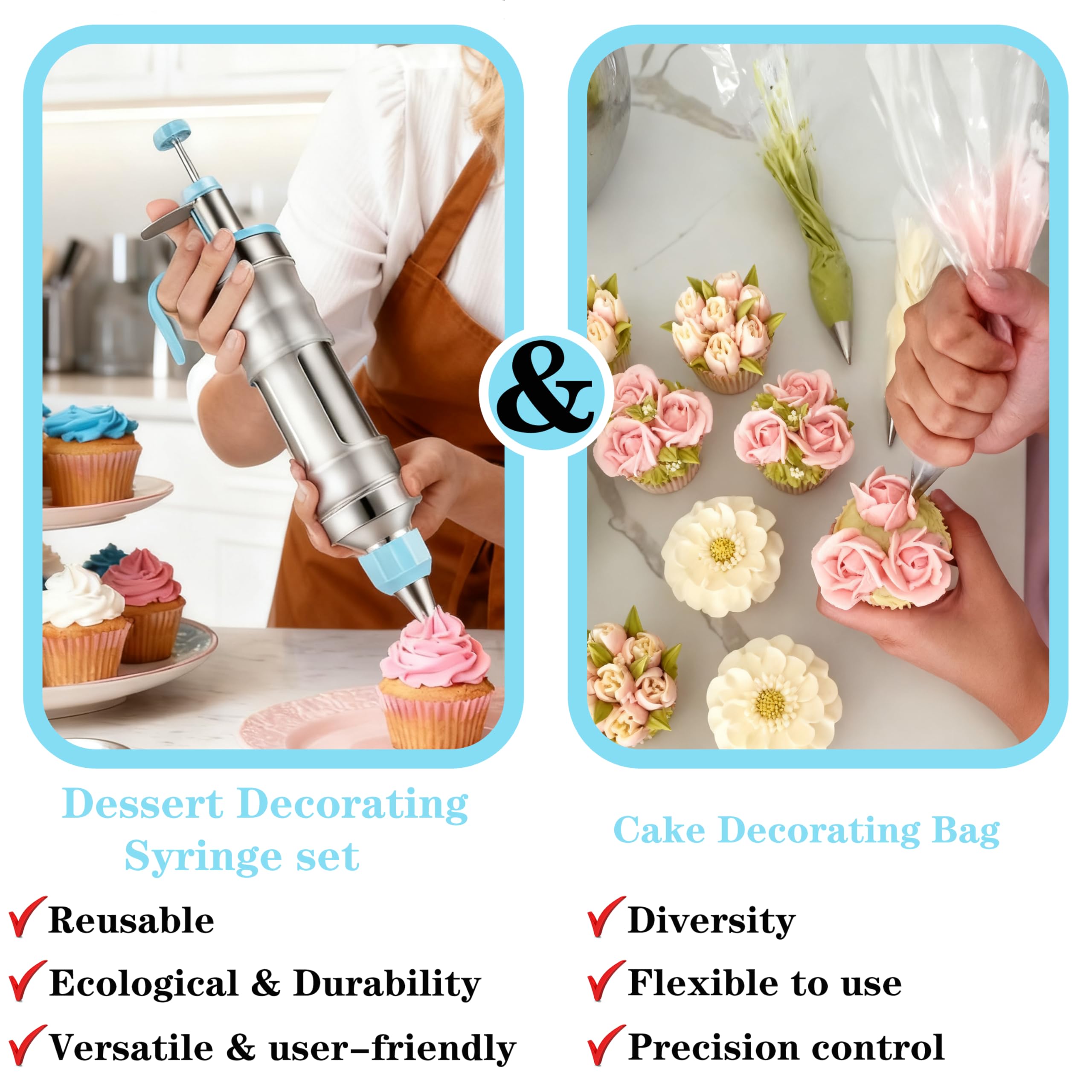 Kuchendekorations-Set, Dessert-Spritzen-Set mit Aufbewahrungsbox für Anfänger, Spritzbeutel und Spritztüllen-Set für Kekse, Cupcakes und Kuchen, Zuckerguss, Fondant
