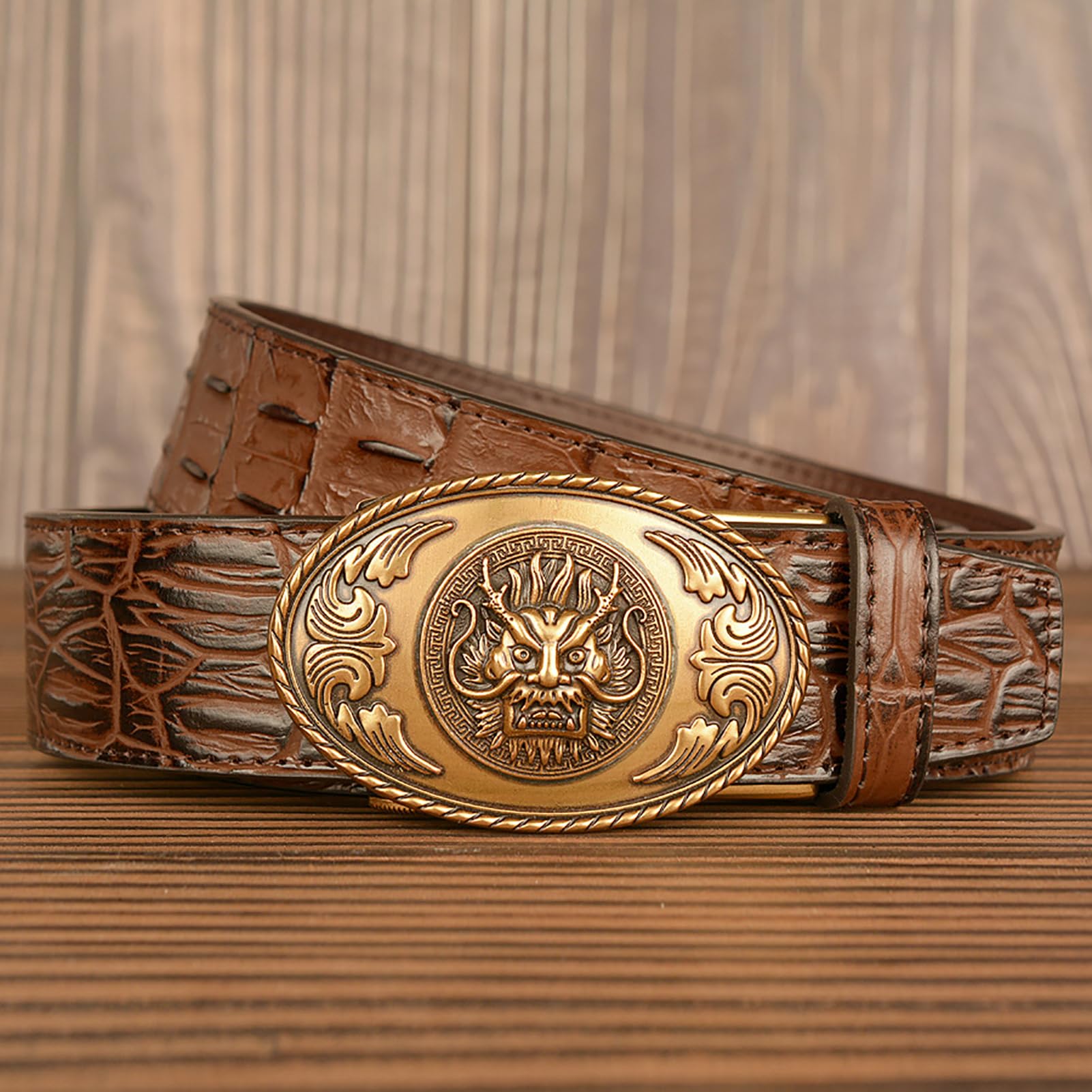 pasek, Paski damskie i męskie, klamra z głową smoka, paski ze skóry naturalnej, w stylu western, do jeansów, szerokość 3,5 cm