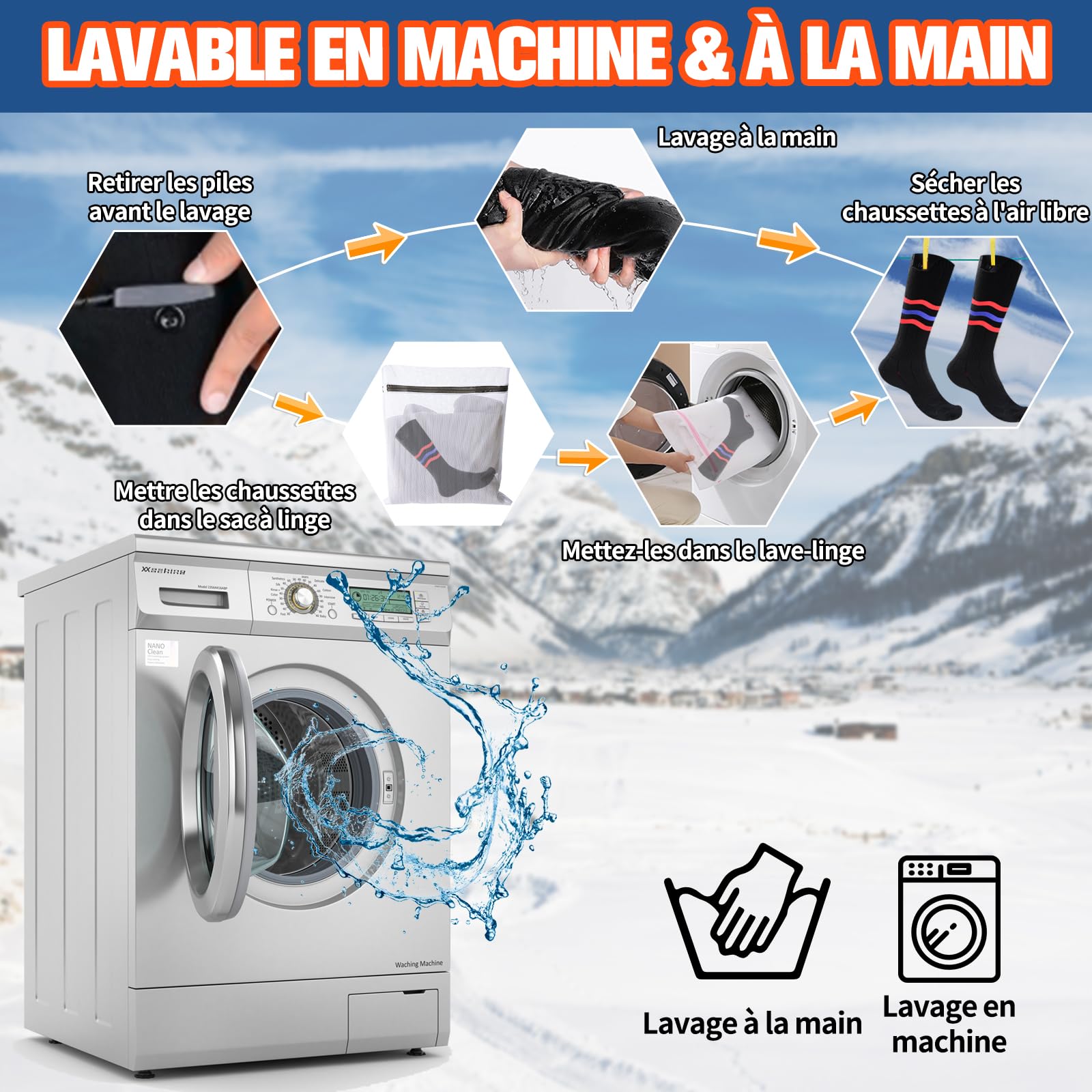 BIBURY Chaussettes Chauffantes Homme Femme, 2×5000mAh Chaussette Chauffante Rechargeables, 3 Niveaux de Chauffe, Lavables Chaussettes Thermiques, Chauffe Pied pour Sports, Ski, Camping, Moto, Cyclisme