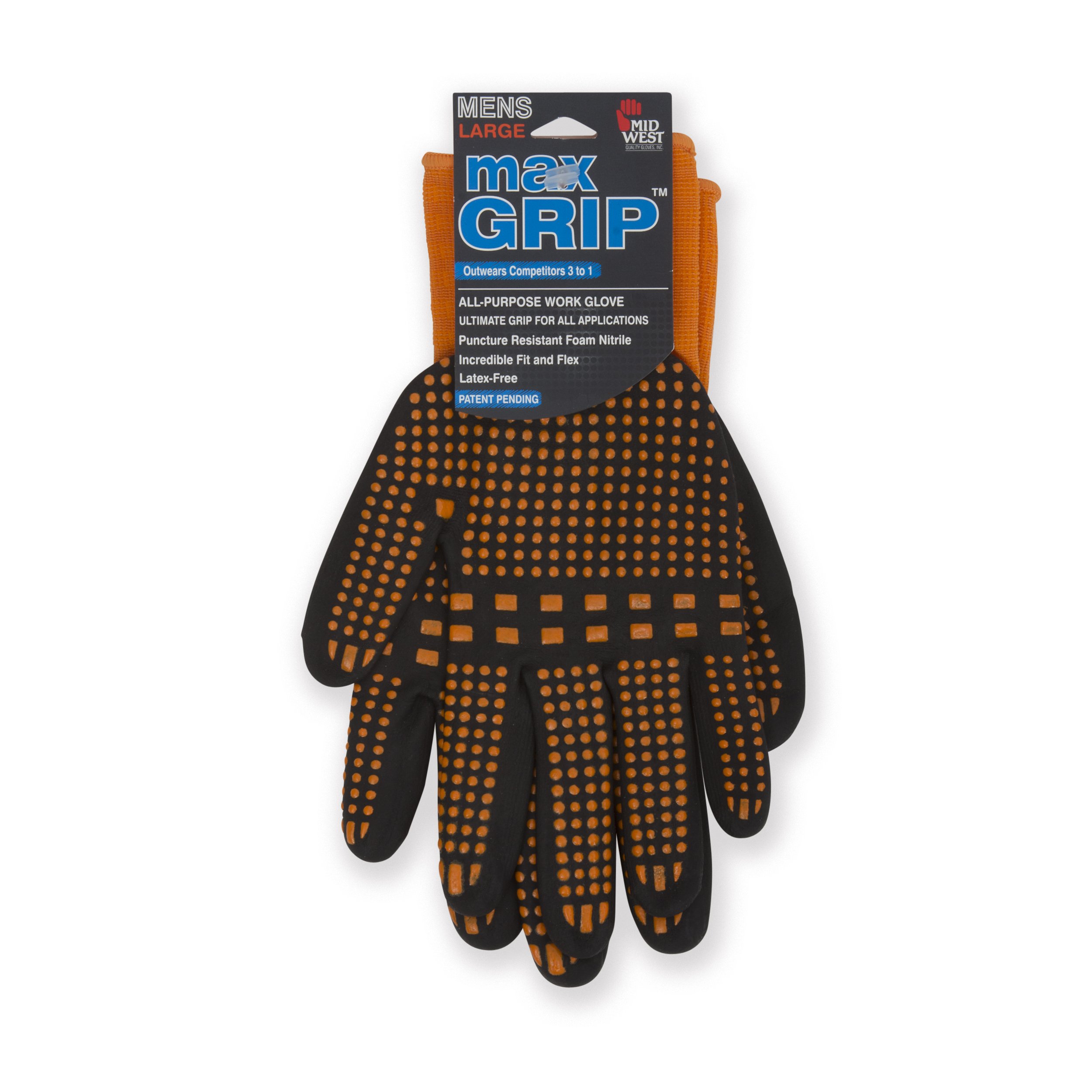 MidWest Gloves & Gear 94-L-L-AZ-12 Mens MAX Grip, Single Pair, Orange