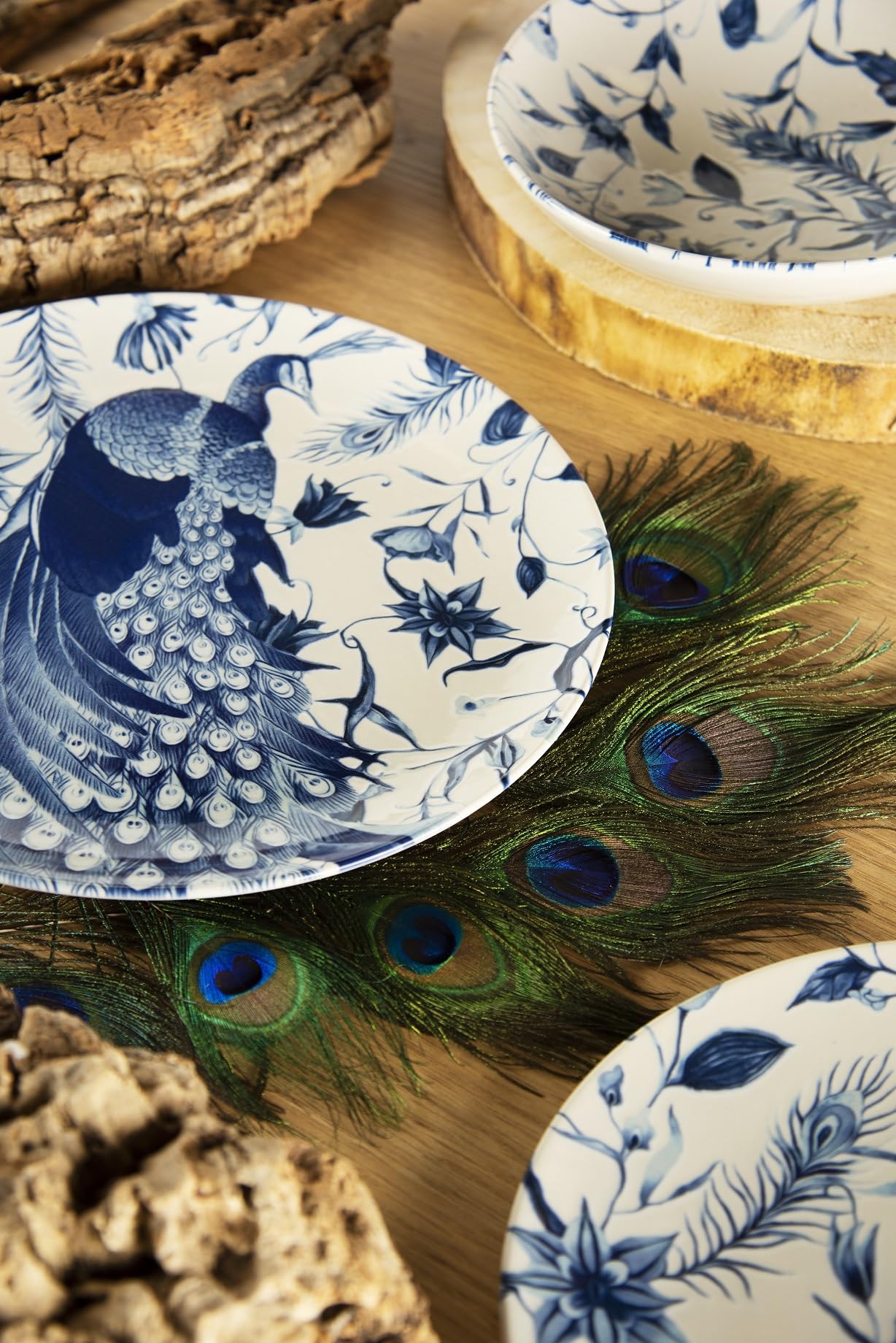 Excelsa Vanitas Servizio Piatti 12 Pezzi, Ceramica, Bianco e Blu