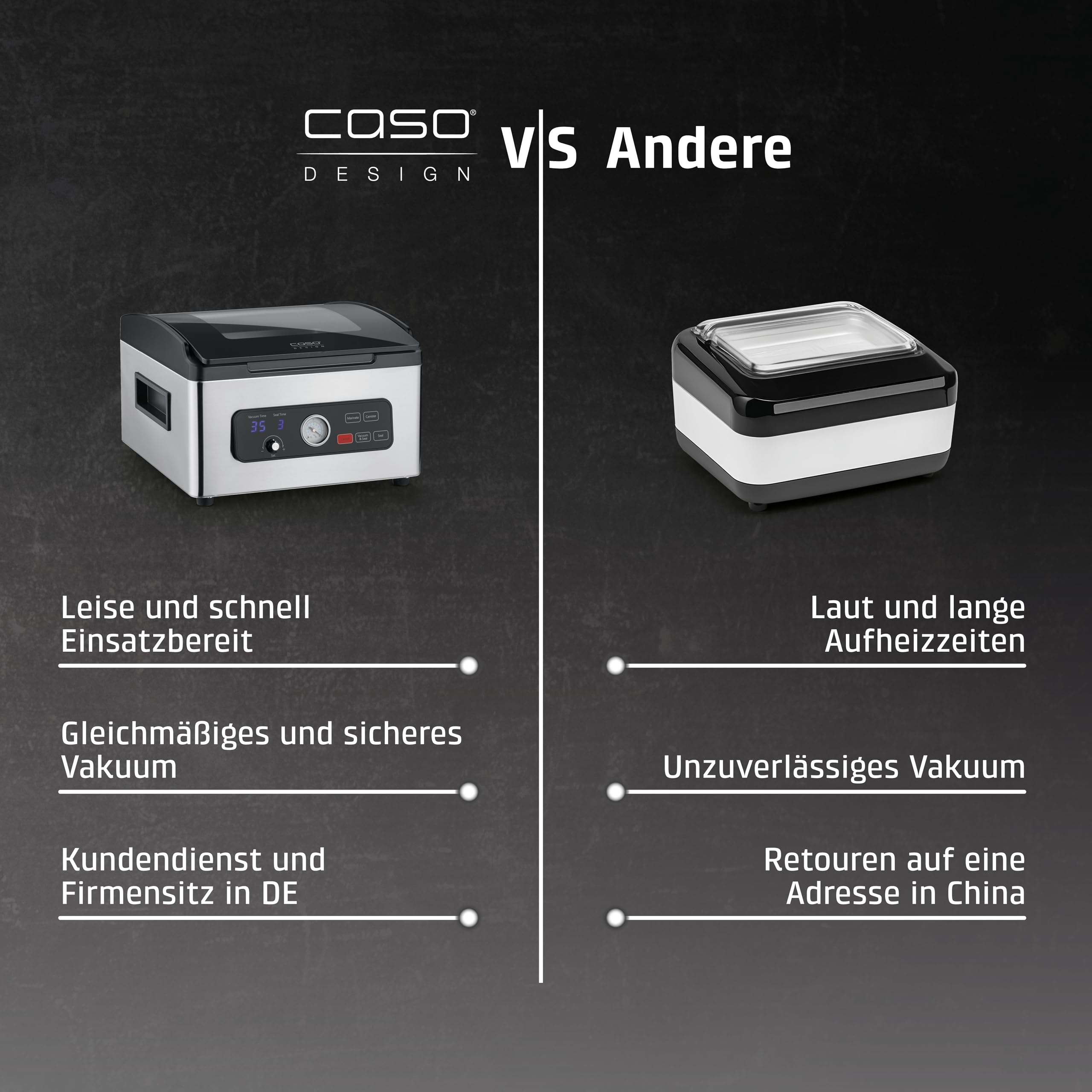 CASO VacuChef 700 - Kammervakuumierer, 8L Edelstahl, starke Profi-Vakuumpumpe 70 Liter/Minute, Temperglas-Deckel, für harte/weiche/trockene/flüssige Lebensmittel