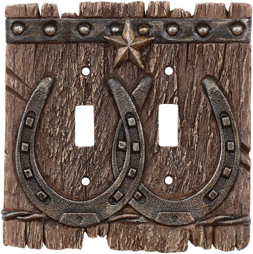 Black Forest Décor - Western Ranch Double Switch Plate - Rustic Light Switch Cover for Bedroom, Livingroom, Bathroom - Dark Horseshoe