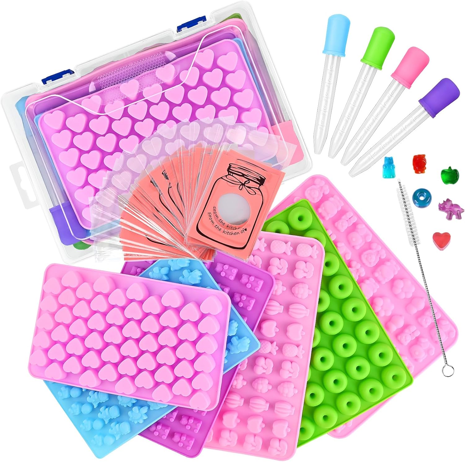 JOERSH Gummy Bear Molds Silicone 62PCS Set, Nonstick Candy