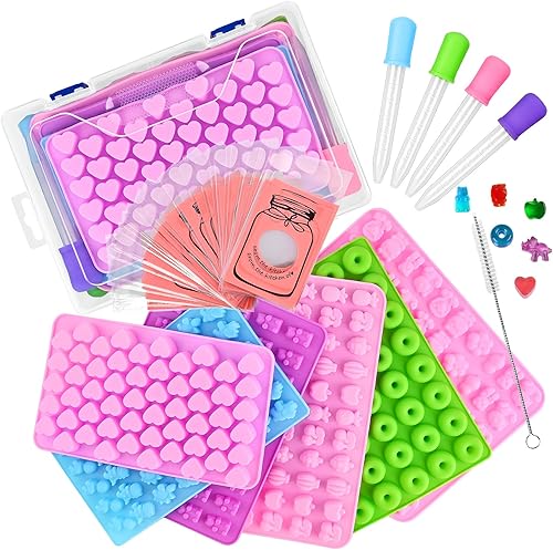 JOERSH Juego de 62 moldes de silicona para gomitas de oso, molde antiadherente para dulces, 18 formas para 327 caramelos, incluyendo animales de