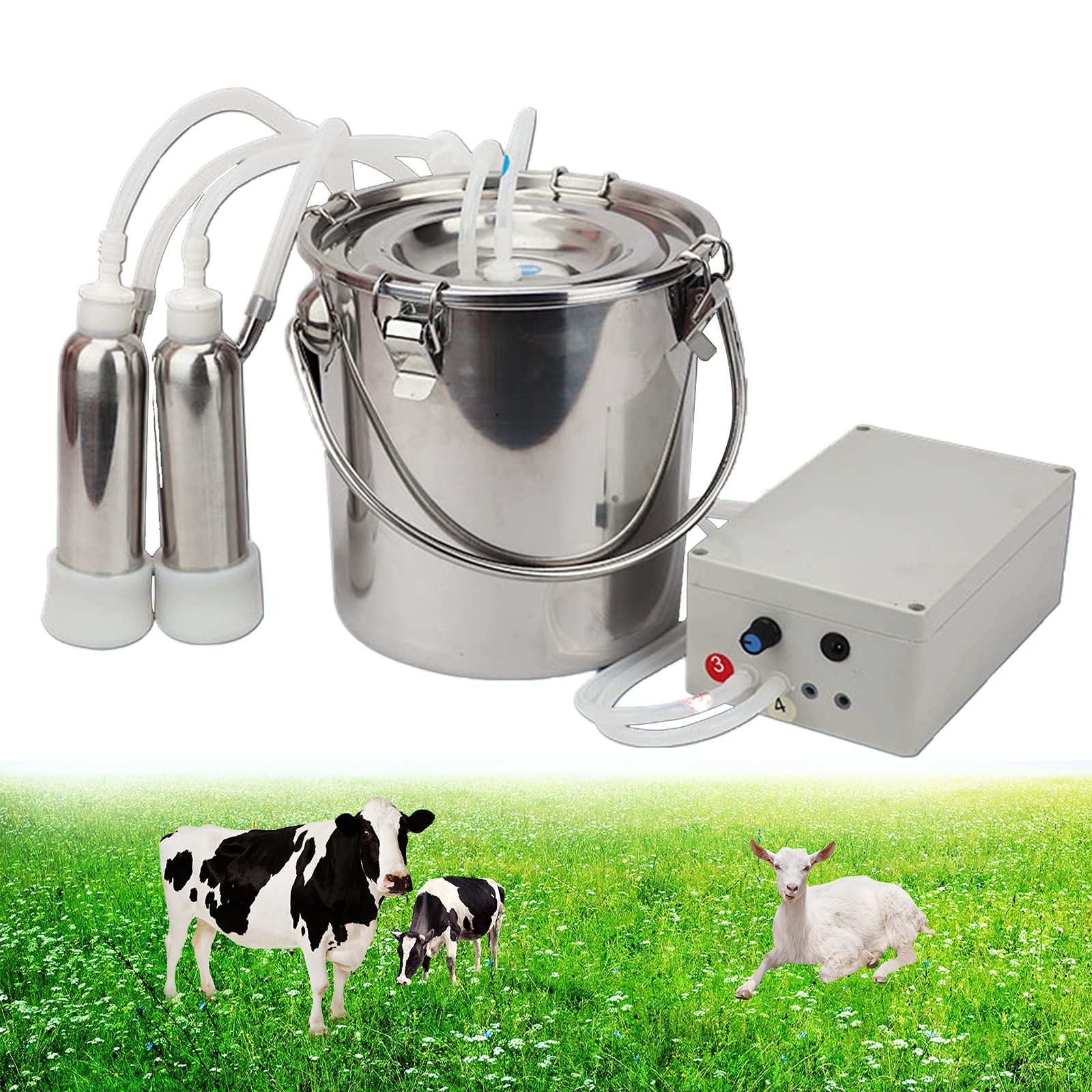 DBMGB 5L Electric Pulse Cow Milking Machine, Portable Sheeps Cows Milk Machine Pump, Cow Milking Machine for Home, Effectively Protect The Udders of Cattle and Sheep