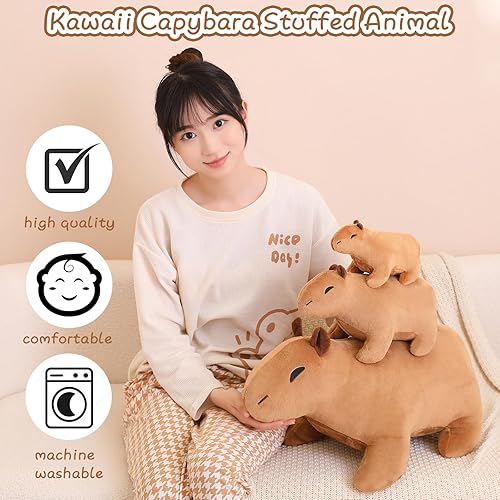 Miniatura 3 de SQEQE Capybara - Peluche de animal de peluche, almohada de peluche suave de Capybara, regalo único de peluche marrón para niños, decoración, 8
