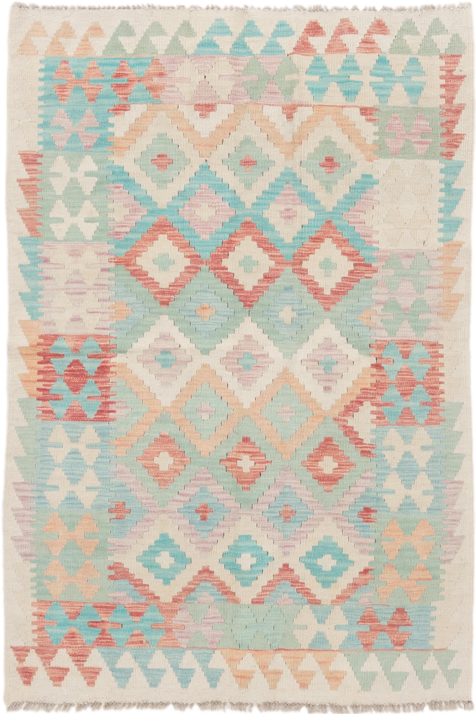 Kilim Afghan tissé à la main en laine : tapis d'Orient authentique 104x156 cm