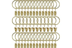 AMZSEVEN Curtain Rings With Clips, Golden Embellishment For Sheer Curtains