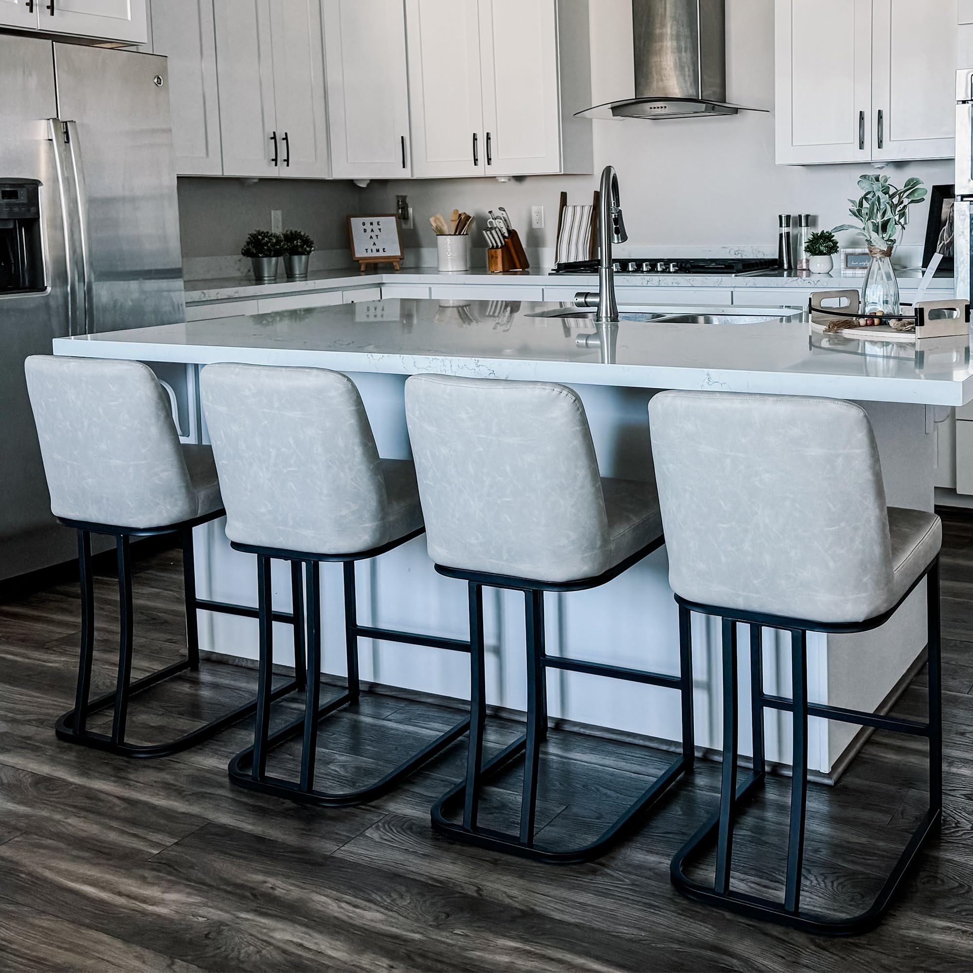 ALPHA HOME Counter Stools with Backs, 24 inch Bar Stools for Kitchen Island, Upholstered PU Leather Bar Chair with footrest, Great for Coffee Shop,