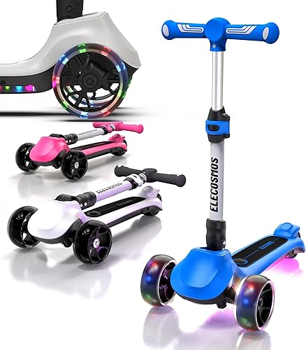 Miniatura 1 de ELECOSMOS Patinete eléctrico para niños de 4 a 9 años, scooter de 3 ruedas con luces LED grandes, plataforma intermitente ancha, altura ajustable