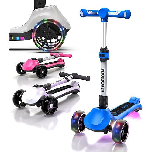 Kids Electric Scooter for Age 4-9, Light Up 3-Wheeled Scooter with Big LED Wheels, Wide Flashing Deck, Adjustable Height