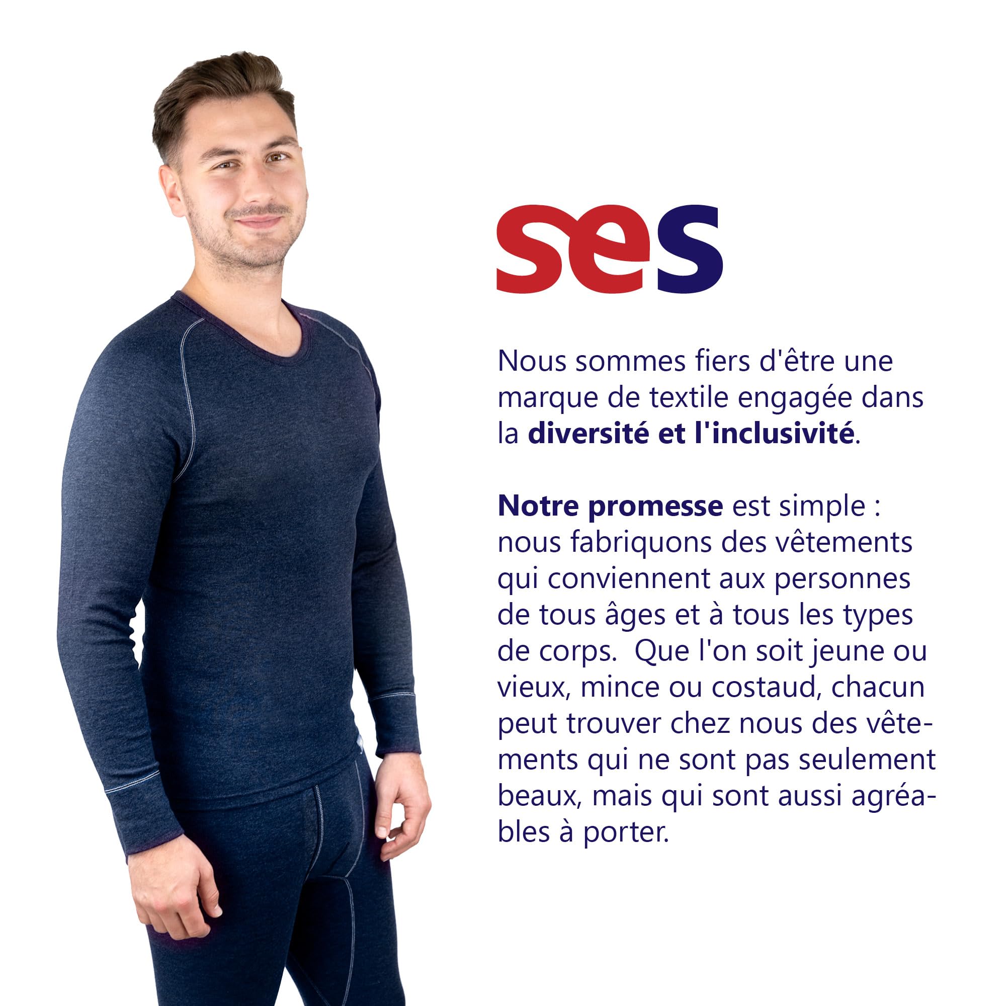 SES Haut Thermique Homme Manches Longues S - 4XL en 75% Coton & 25% Polyester/sous Vetement Thermique Homme/sous Pull Thermique Homme pour Chaleur et Confort/Tshirt Thermique Respirants