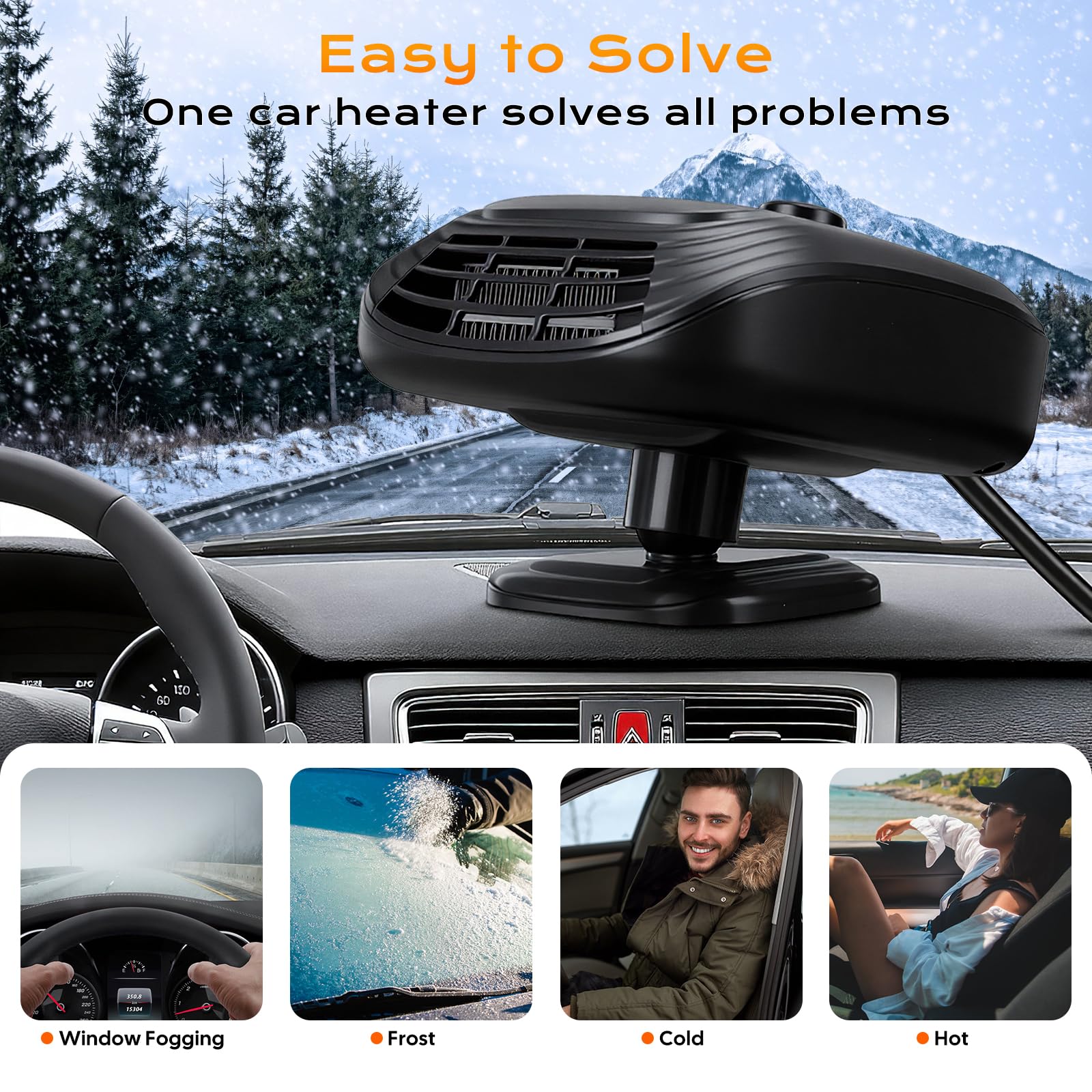 Riscaldamento Auto 12V Riscaldatore Auto Stufetta per Auto Portatile Sbrinatore Parabrezza per Ventola Raffreddamento Ruotabile a 360° Termoventilatore Riscaldatore per Auto Camion Barca