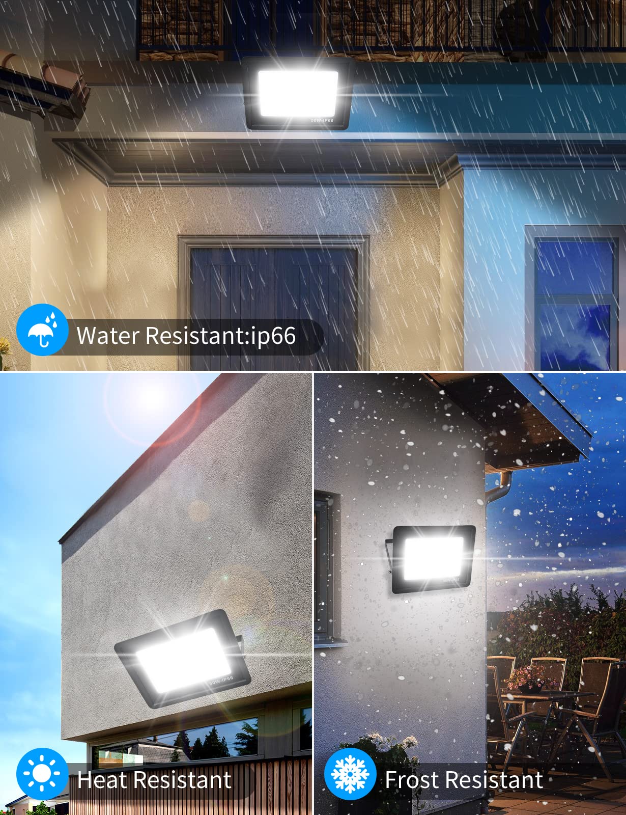 Focos LED Exterior 50W,Proyector LED 5000LM Foco LED,IP66 Impermeable 3500k Foco Proyector Led para Jardín,Garaje,Patio,Almacén,Estacionamiento(50W,Luz calida) | Exterior liderado por el foco para hogar, jardín, garaje, patio, almacén, terraza, aparcamien