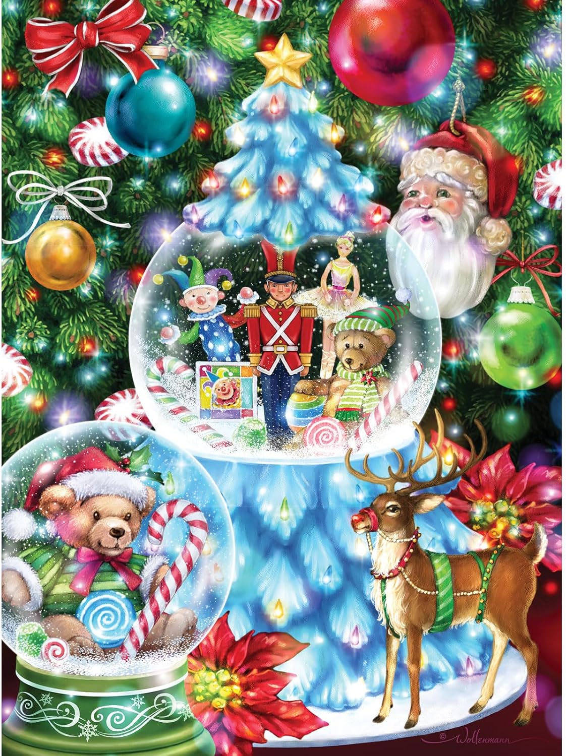 Bits and Pieces - Rompecabezas de 1000 piezas para adultos - 20 x 27 pulgadas - Globo de nieve azul de árbol de Navidad - 1000 piezas Holiday Glow