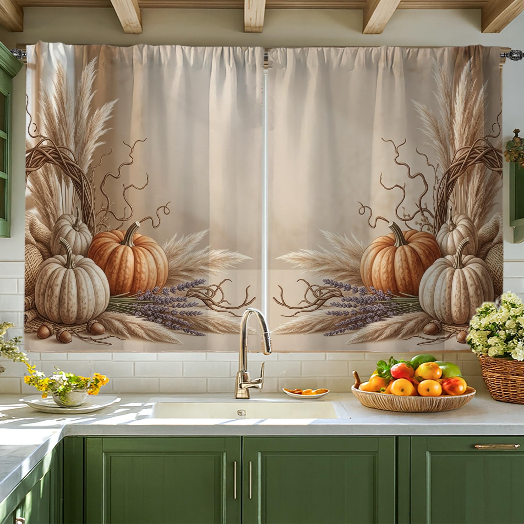 Rideaux rustiques citrouilles avec filtrage de la lumière tamisante 106,7x114,3 cm