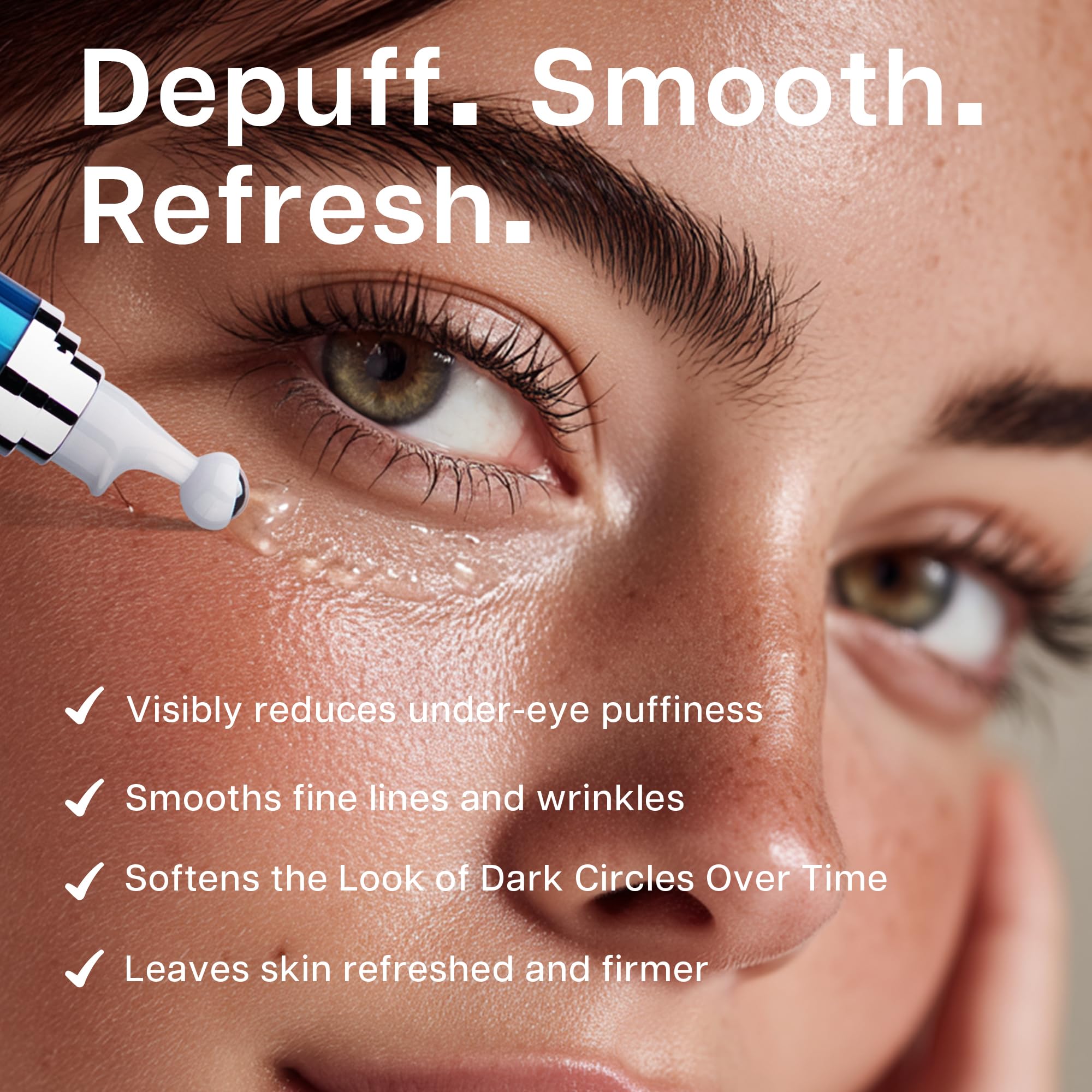 VRAIKO Eye Serum for Dark Circles and Puffiness 5% Caffeine 8% Retinol Under Eye Cream with Build-In 3D Roller Applicator - Image 2