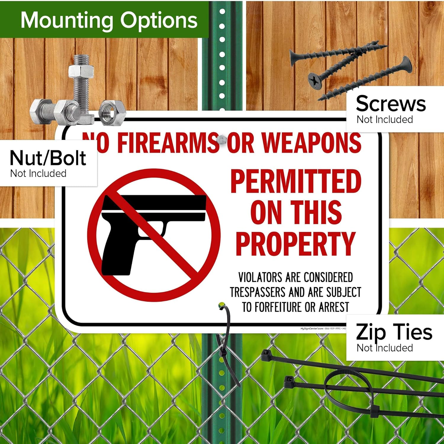 No Firearms Or Weapons Permitted Sign, 12x18 Inches, Rust Free .063 Aluminum, Fade Resistant, Made in USA by My Sign Center