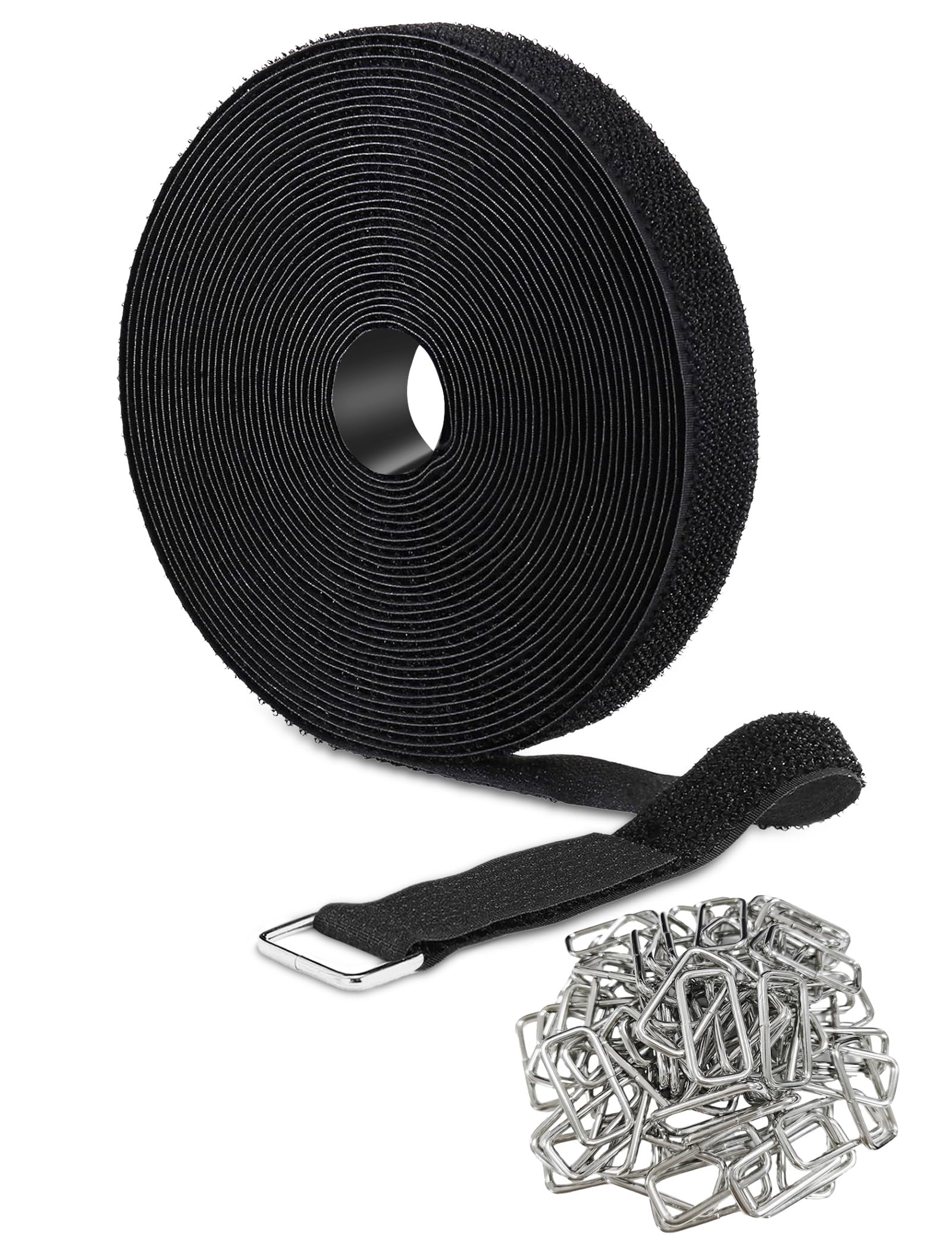 2.5CM×14M Adjustable Cable Straps with 70 Buckles, Cut-to-Length Cinch Strap, Reusable Fastening Cord Ties, Hook and Loop Securing Strap for Cable Tidy, Wire Management, Cord Organiser, Black