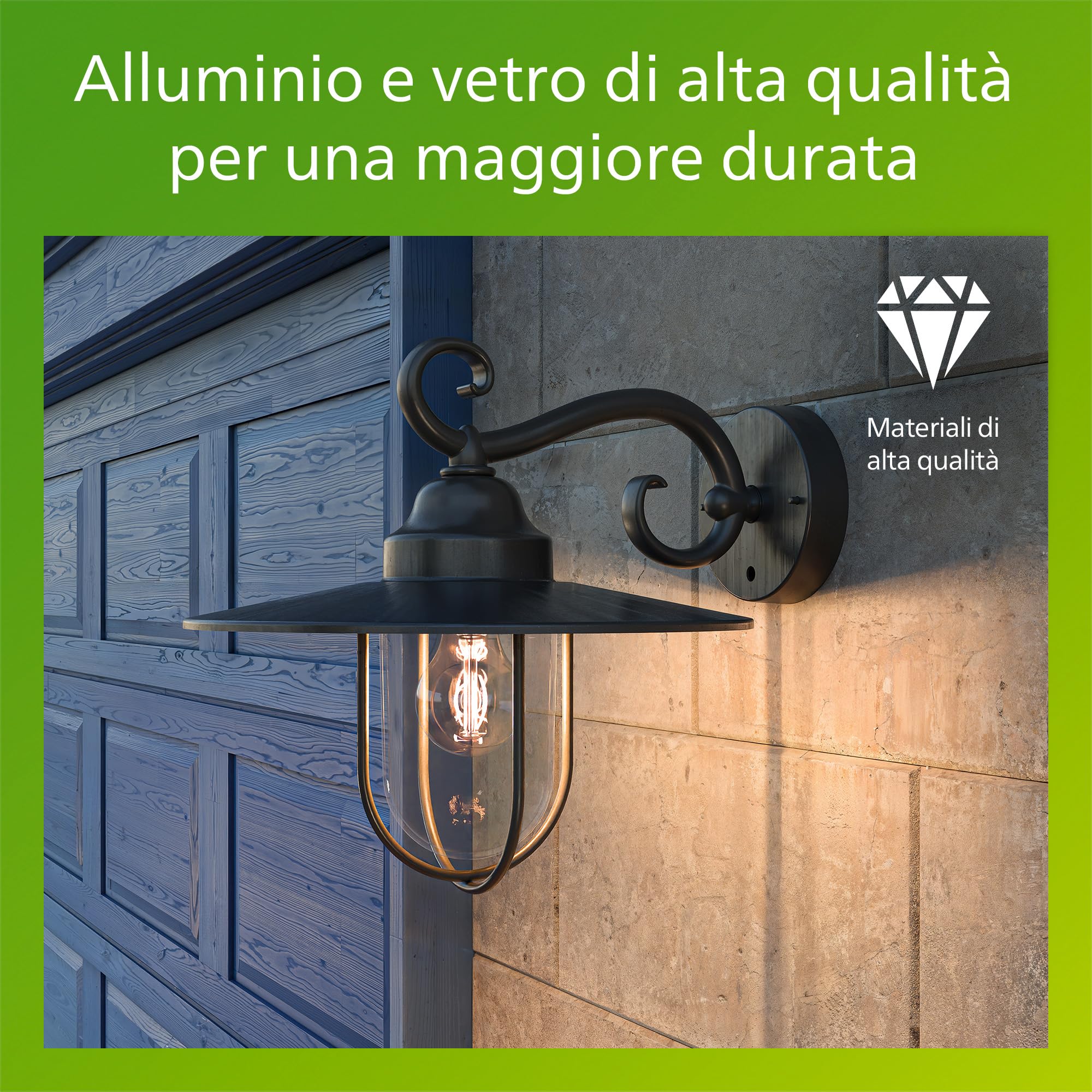 Philips Pasture Applique LED, Lampada da Esterno, Resistente a Intemperie IP44, Durevole, Alluminio, Design Classico, Nero, Lampadina E27 Venduta Separatamente