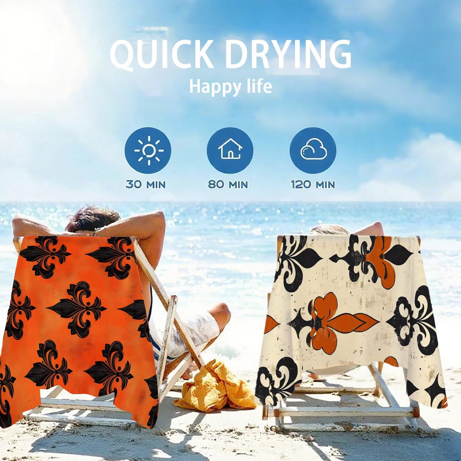 Mikrofaser Strandtuch 100x200cm Gebranntes Orange Strandtuch Geometrie Saunahandtuc 2 Stück Stranddecke Sandfrei, Schnell Trocknendes, Saugfahiges Strandmatte für Reise Urlaub Schwimmen Camping OC-903