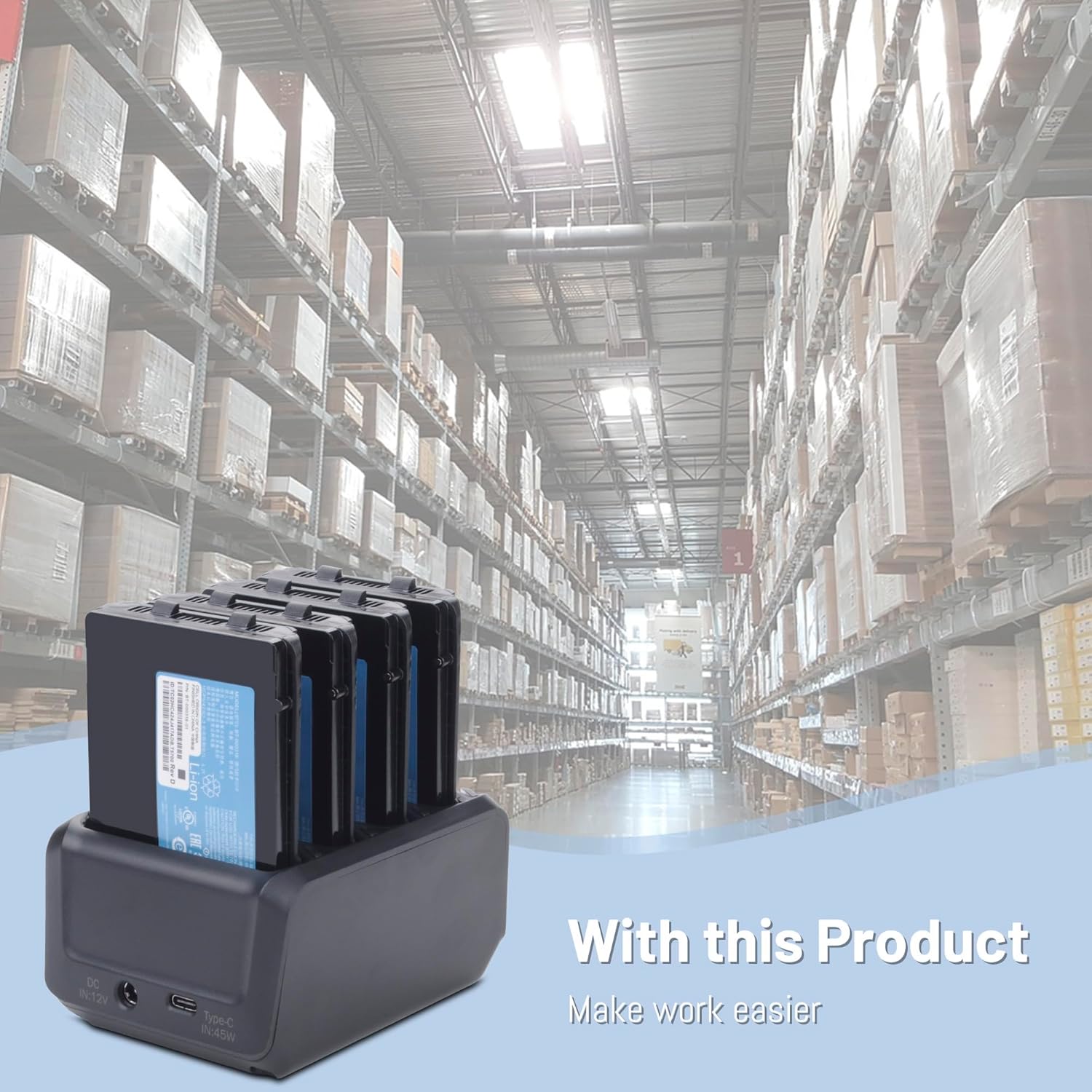 4-Slot Battery Charging Cradle Kit for Zebra TC70 TC75 TC77 TC7X-4BTYC1 Barcode Scanners, Compatible with BT-000318 Battery, Charger Station with Type-C Cable, Black