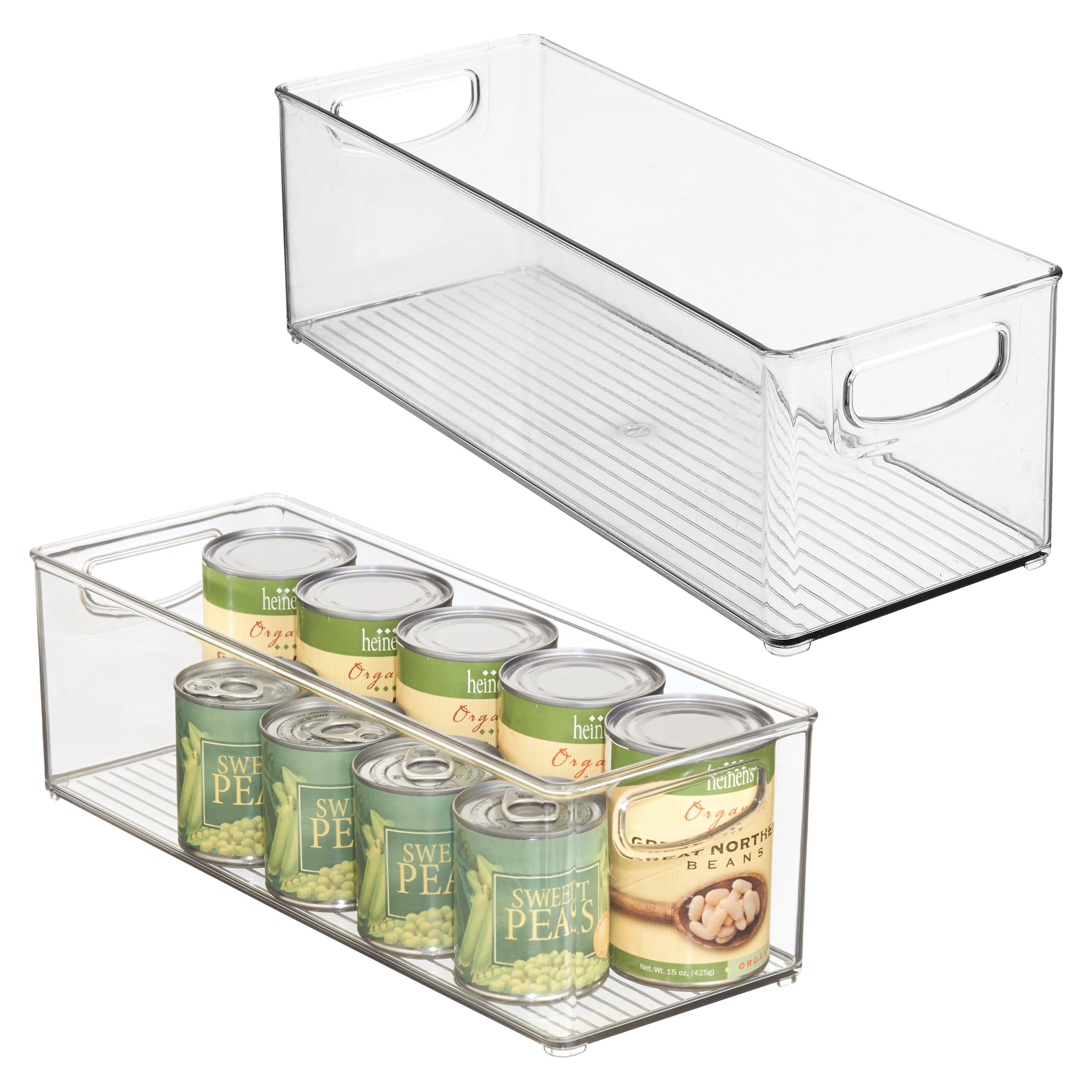 InterDesign iDesign - Contenedor apilable de plástico para despensa, con asas para armarios o nevera, juego de 2 unidades, transparente | Para armarios de cocina o nevera, fabricado en Estados Unidos